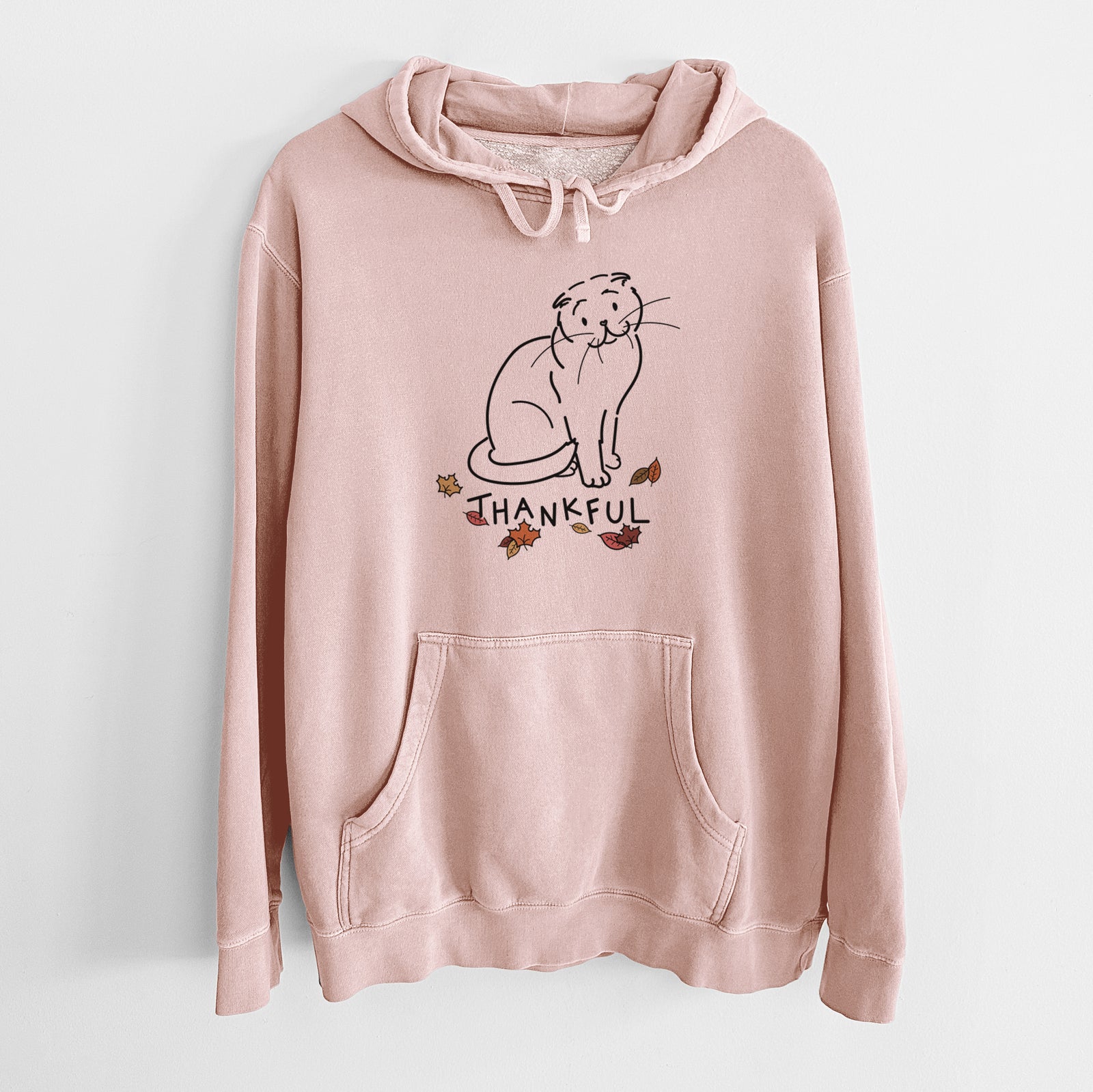 Thankful Scottish Fold Cat - Hank - Unisex Pigment Dyed Hoodie