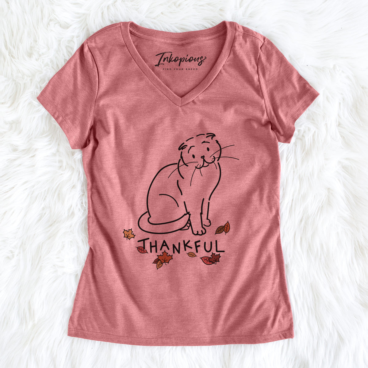 Thankful Scottish Fold Cat - Hank - Women's Perfect V-neck Shirt
