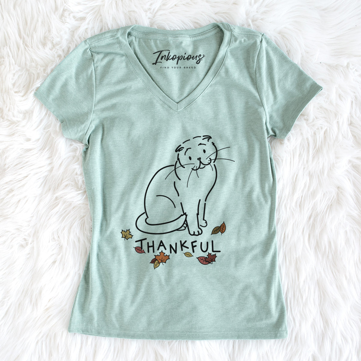 Thankful Scottish Fold Cat - Hank - Women's Perfect V-neck Shirt