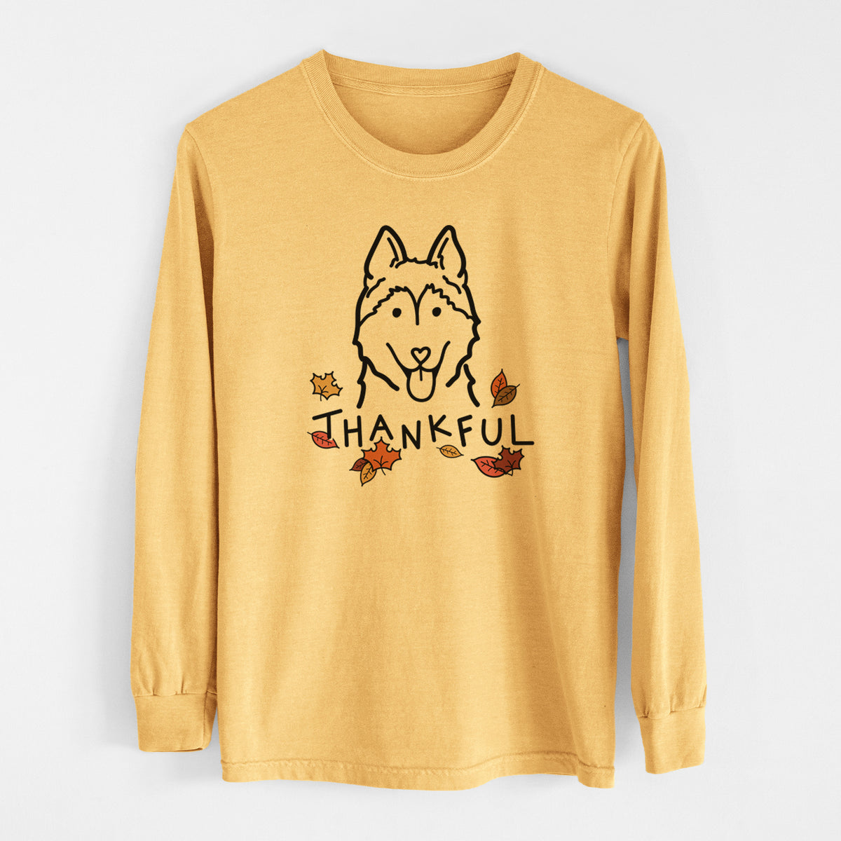 Thankful Siberian Husky - Men&#39;s Heavyweight 100% Cotton Long Sleeve