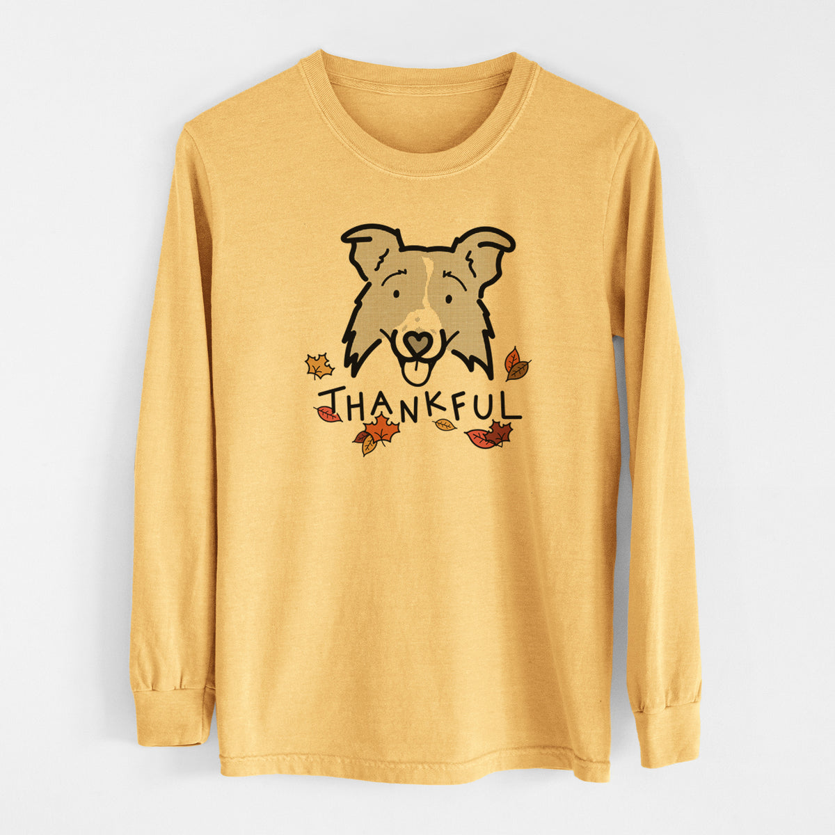 Thankful Border Collie 2.0 - Jam - Men&#39;s Heavyweight 100% Cotton Long Sleeve