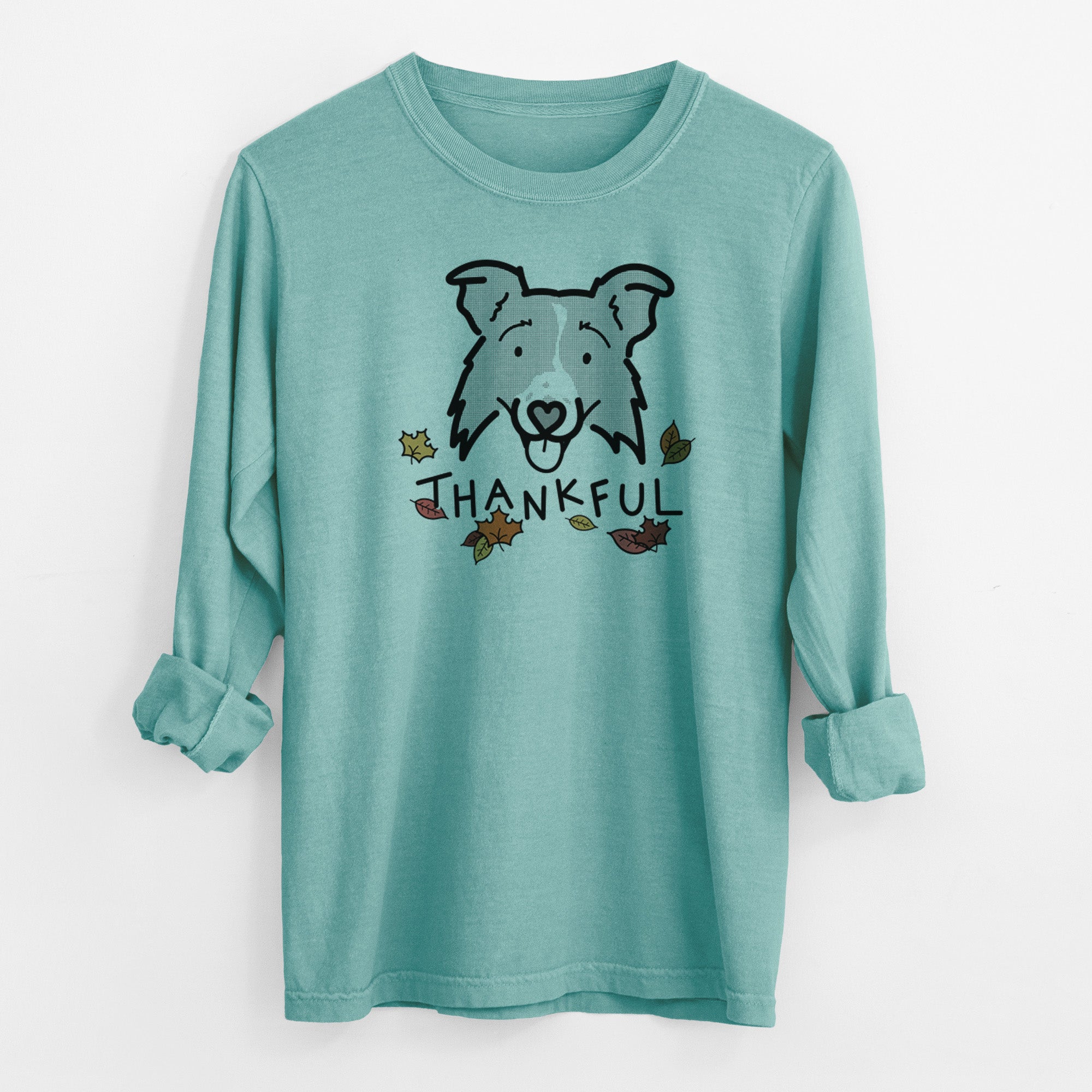 Thankful Border Collie 2.0 - Jam - Men's Heavyweight 100% Cotton Long Sleeve