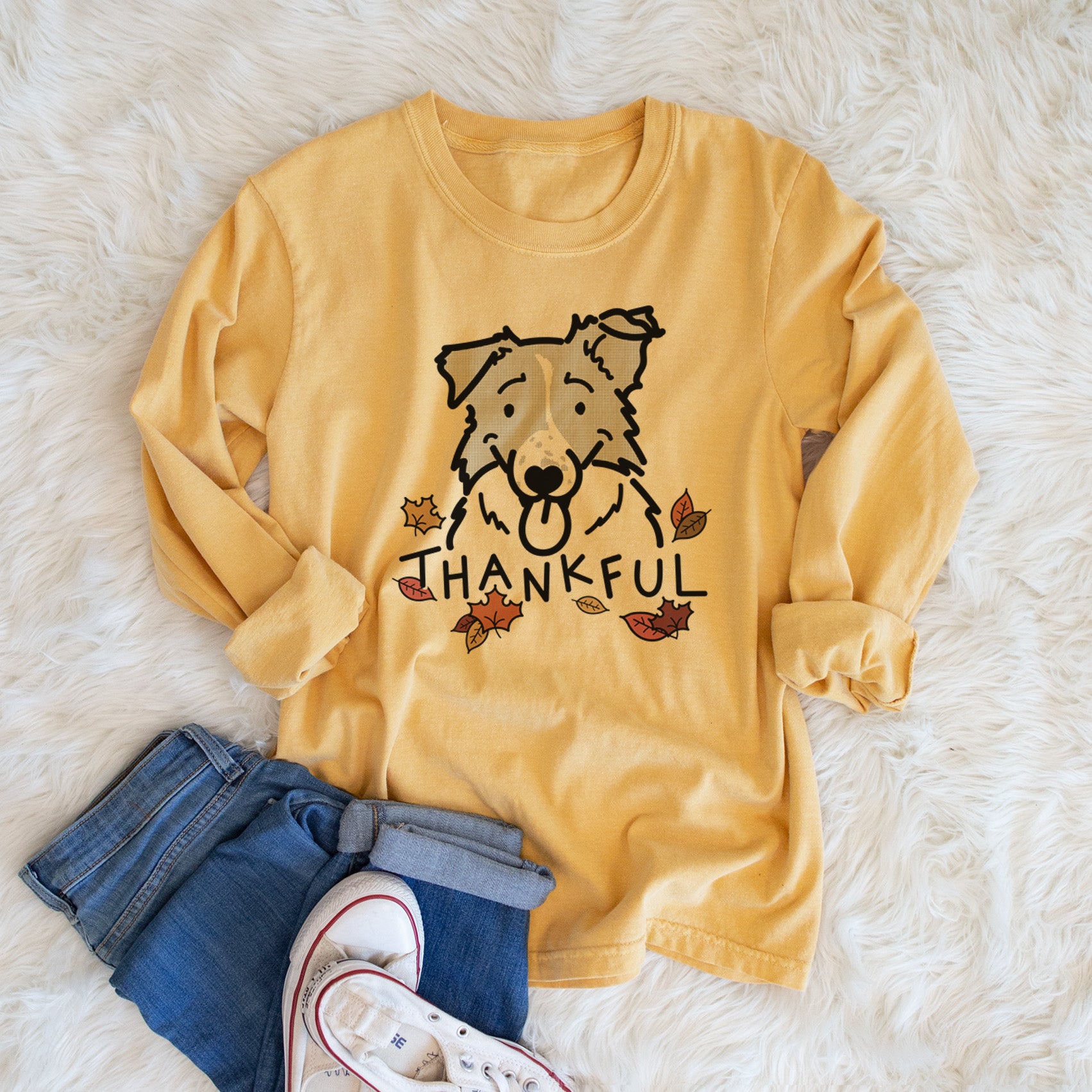 Thankful Border Collie - Jam - Men's Heavyweight 100% Cotton Long Sleeve