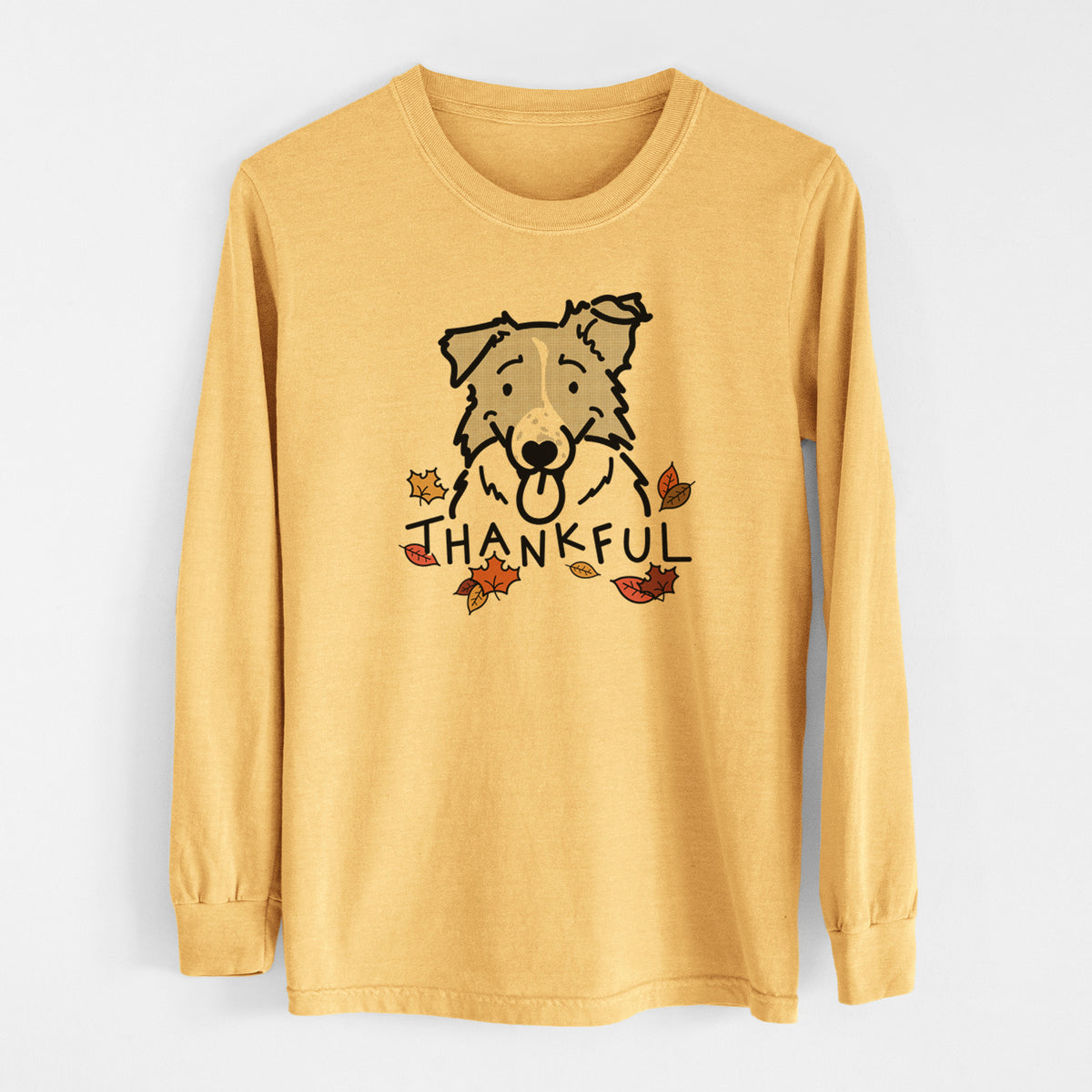 Thankful Border Collie - Jam - Men&#39;s Heavyweight 100% Cotton Long Sleeve