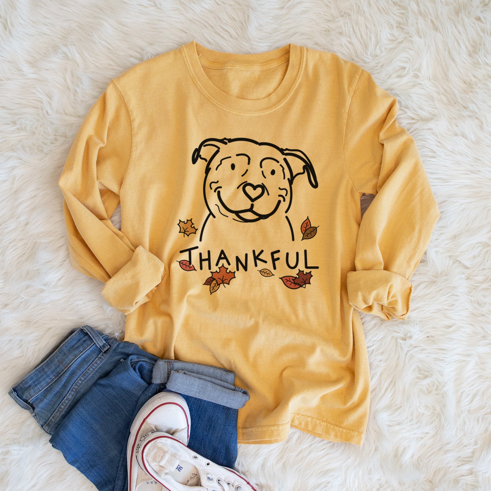 Thankful American Pitbull Terrier - Lady - Men's Heavyweight 100% Cotton Long Sleeve