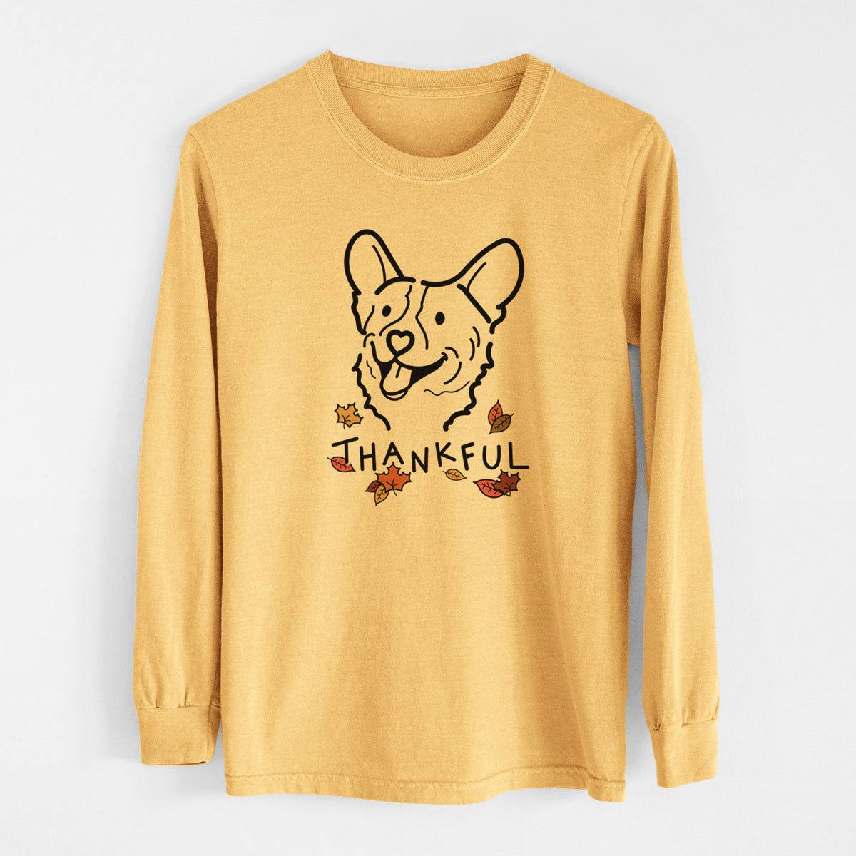 Thankful Corgi - Lily - Men&#39;s Heavyweight 100% Cotton Long Sleeve