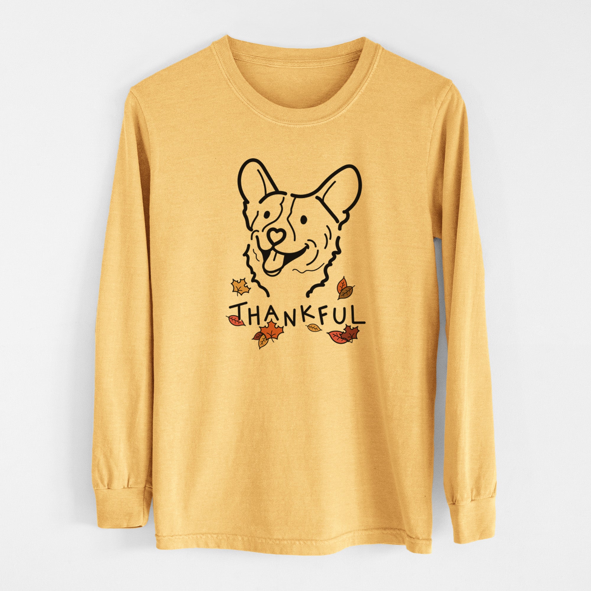 Thankful Corgi - Lily - Men's Heavyweight 100% Cotton Long Sleeve