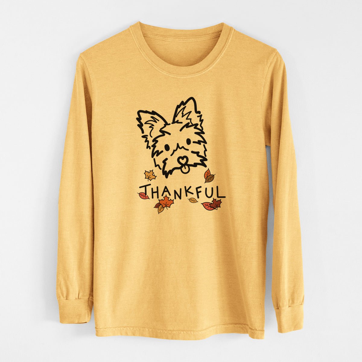 Thankful Yorkshire Terrier - Luna - Men&#39;s Heavyweight 100% Cotton Long Sleeve