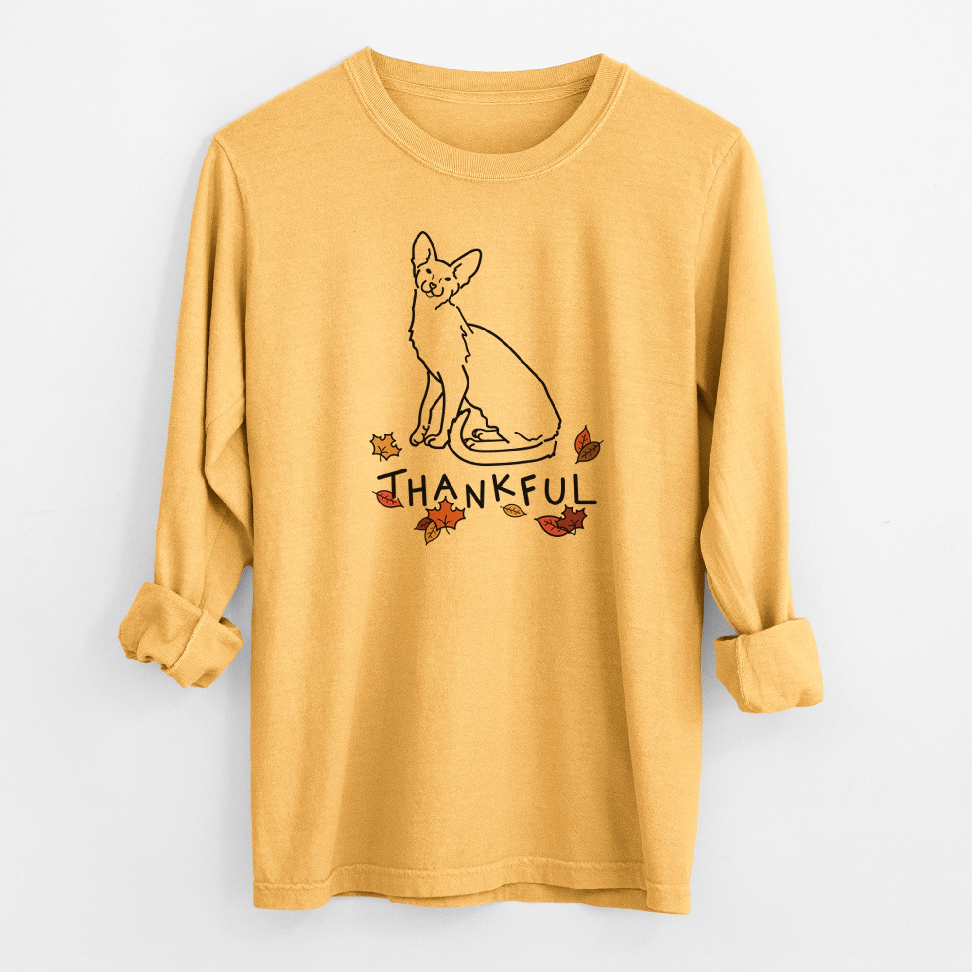 Thankful Oriental Shorthair Cat - Lyra - Men's Heavyweight 100% Cotton Long Sleeve