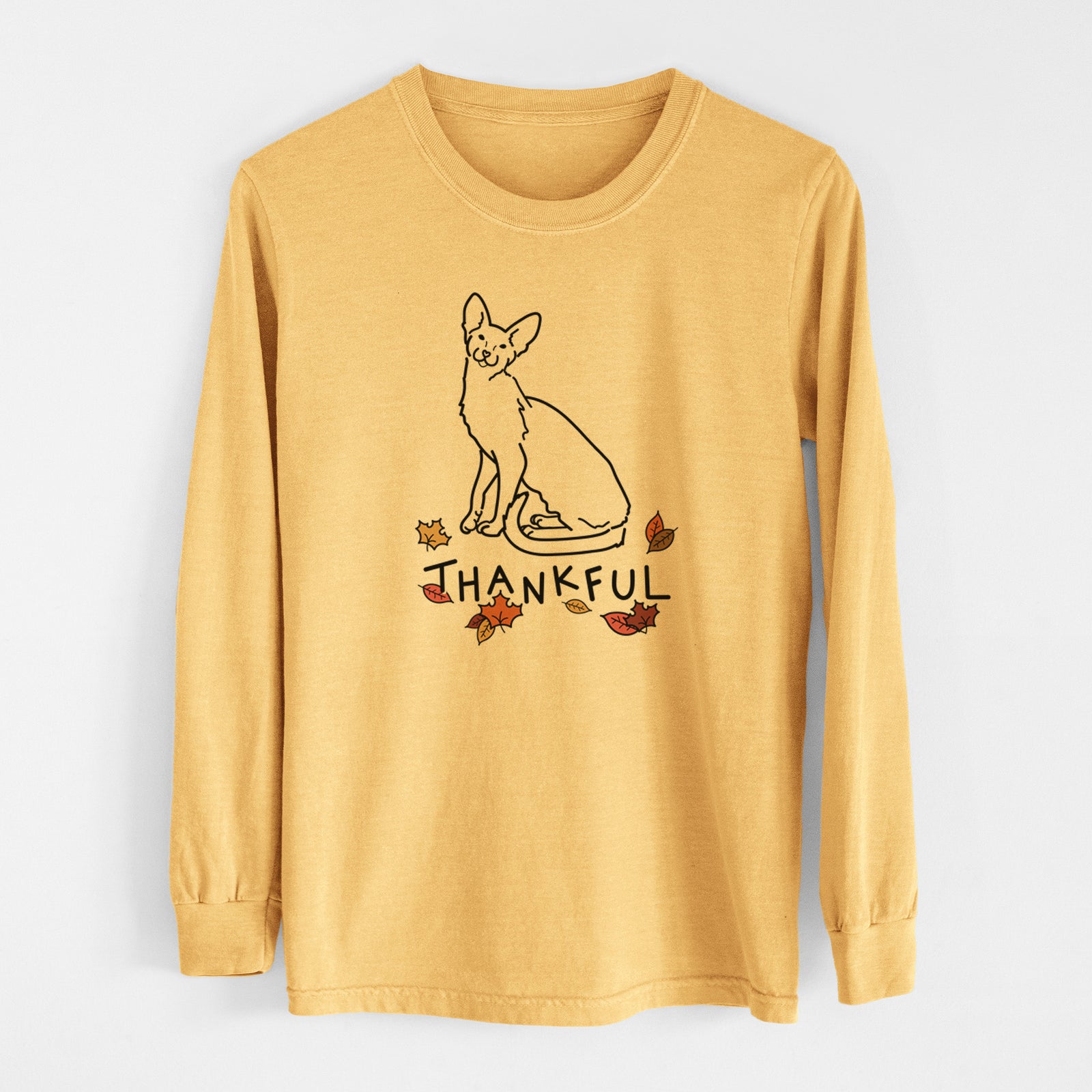 Thankful Oriental Shorthair Cat - Lyra - Men's Heavyweight 100% Cotton Long Sleeve