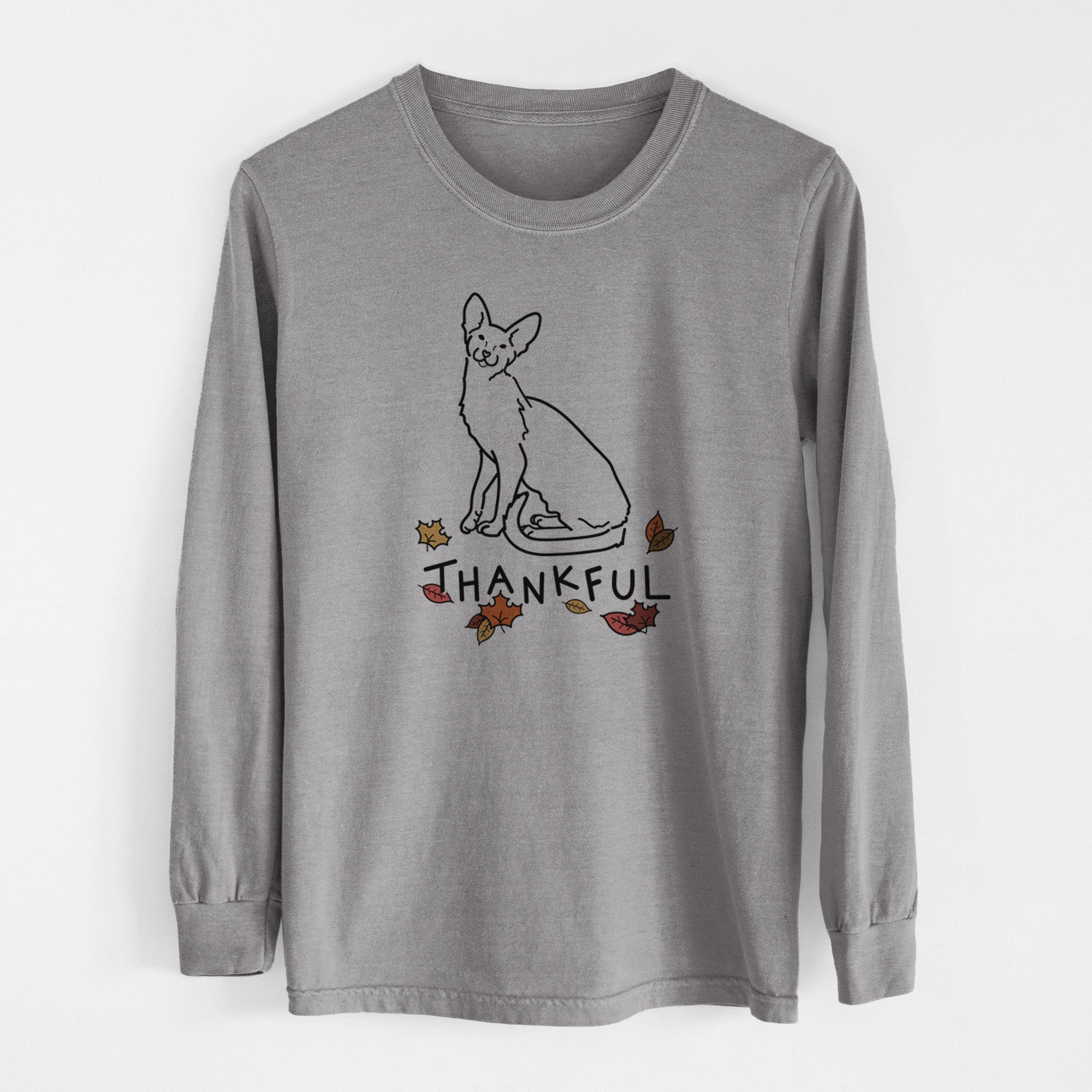 Thankful Oriental Shorthair Cat - Lyra - Men's Heavyweight 100% Cotton Long Sleeve