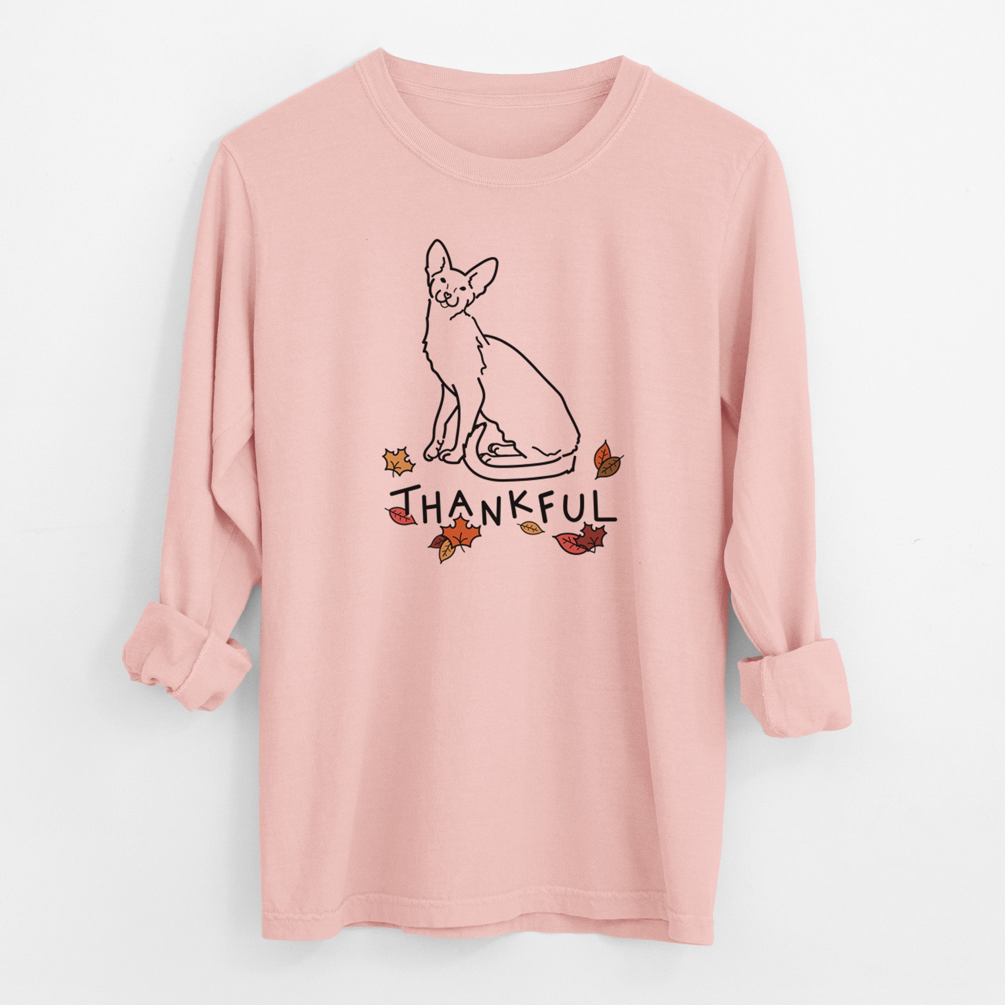 Thankful Oriental Shorthair Cat - Lyra - Men's Heavyweight 100% Cotton Long Sleeve