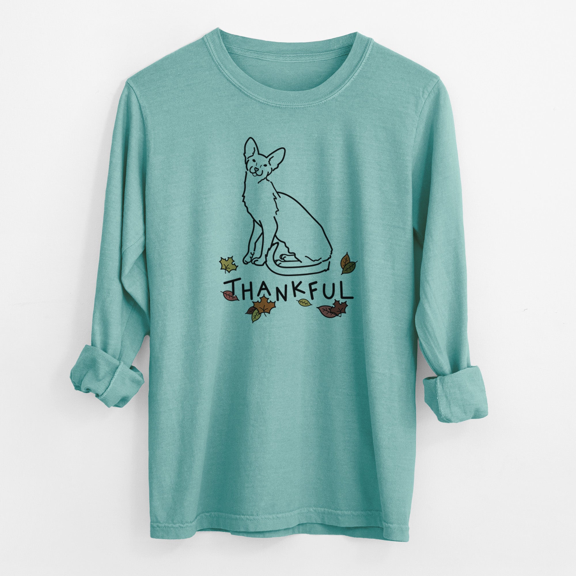 Thankful Oriental Shorthair Cat - Lyra - Men's Heavyweight 100% Cotton Long Sleeve