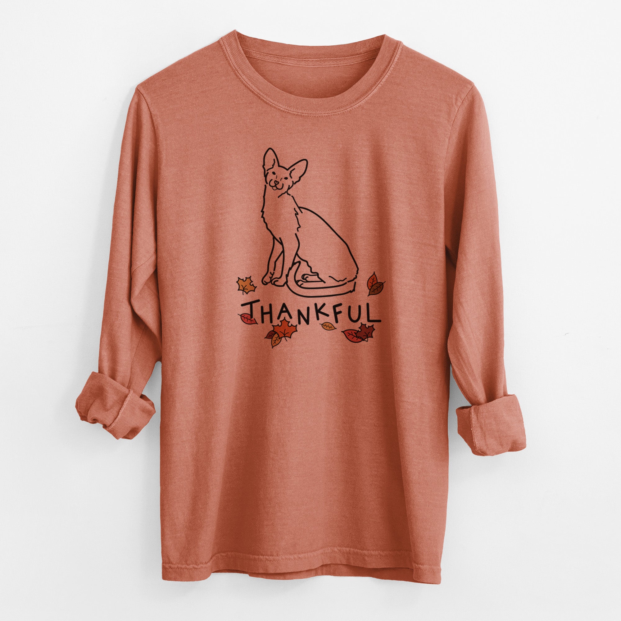 Thankful Oriental Shorthair Cat - Lyra - Men's Heavyweight 100% Cotton Long Sleeve