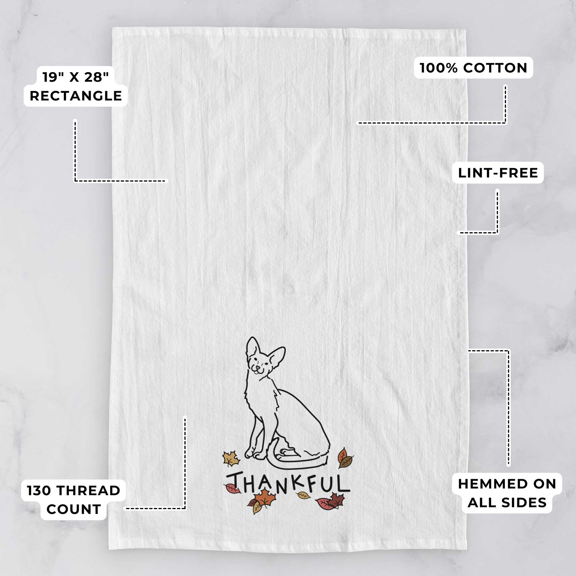 Thankful Oriental Shorthair Cat - Lyra - Tea Towel