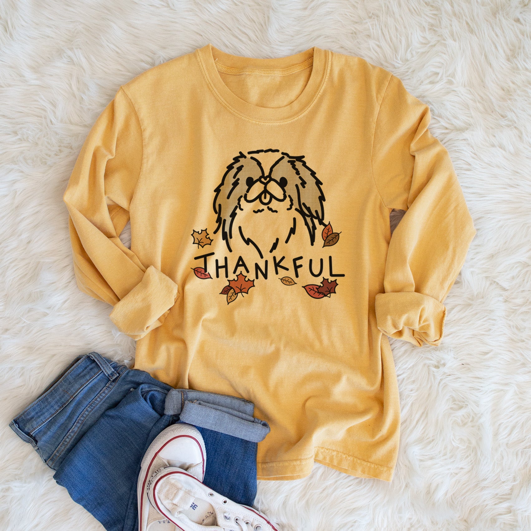 Thankful Japanese Chin - Macha - Men's Heavyweight 100% Cotton Long Sleeve