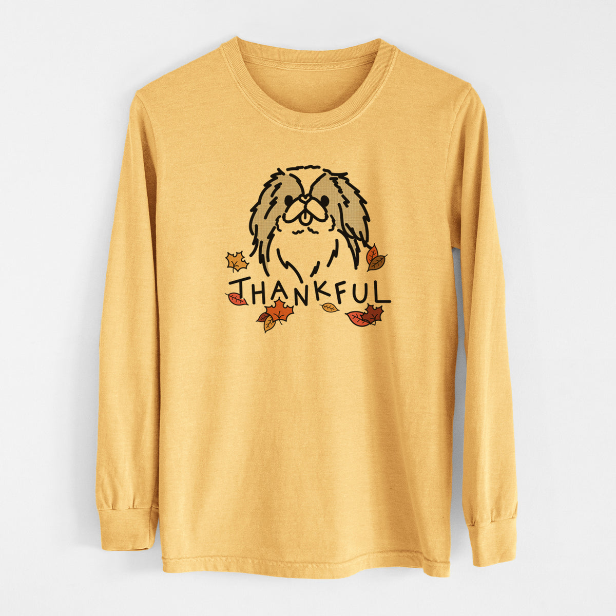 Thankful Japanese Chin - Macha - Men&#39;s Heavyweight 100% Cotton Long Sleeve