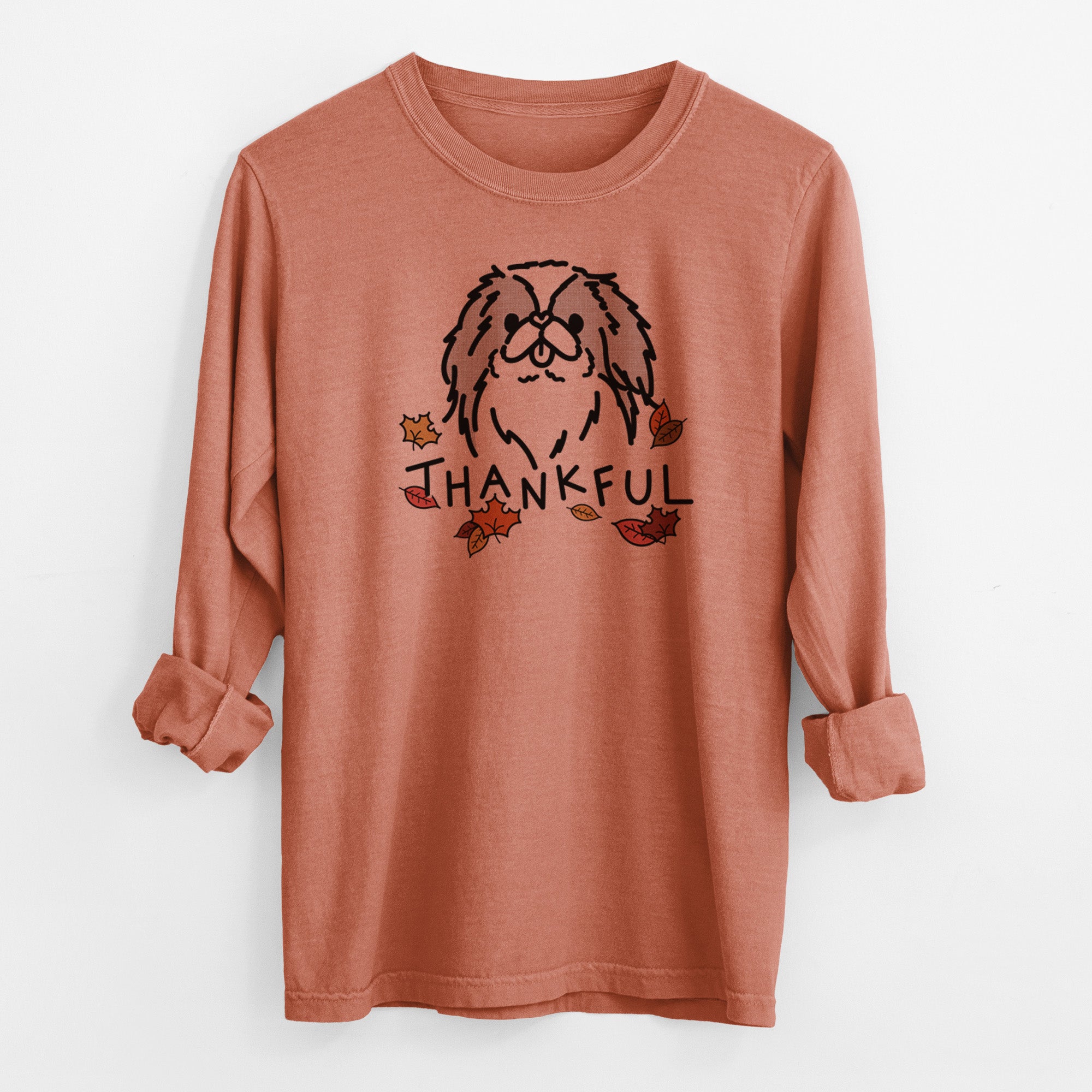 Thankful Japanese Chin - Macha - Men's Heavyweight 100% Cotton Long Sleeve