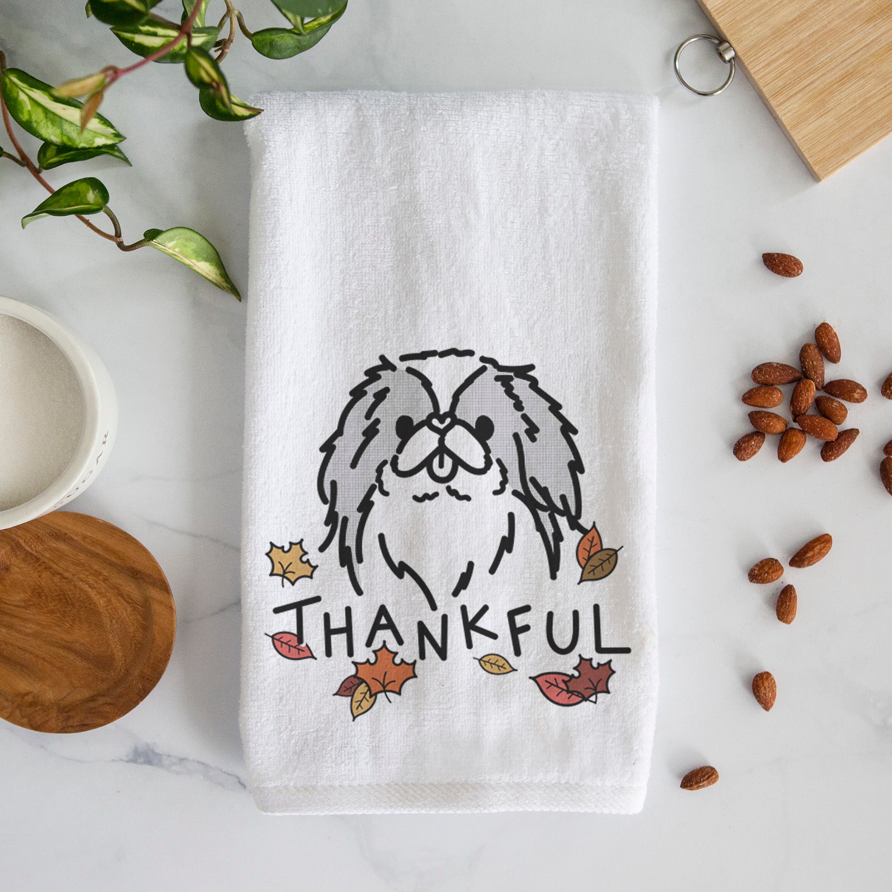 Thankful Japanese Chin - Macha - Decorative Hand Towel