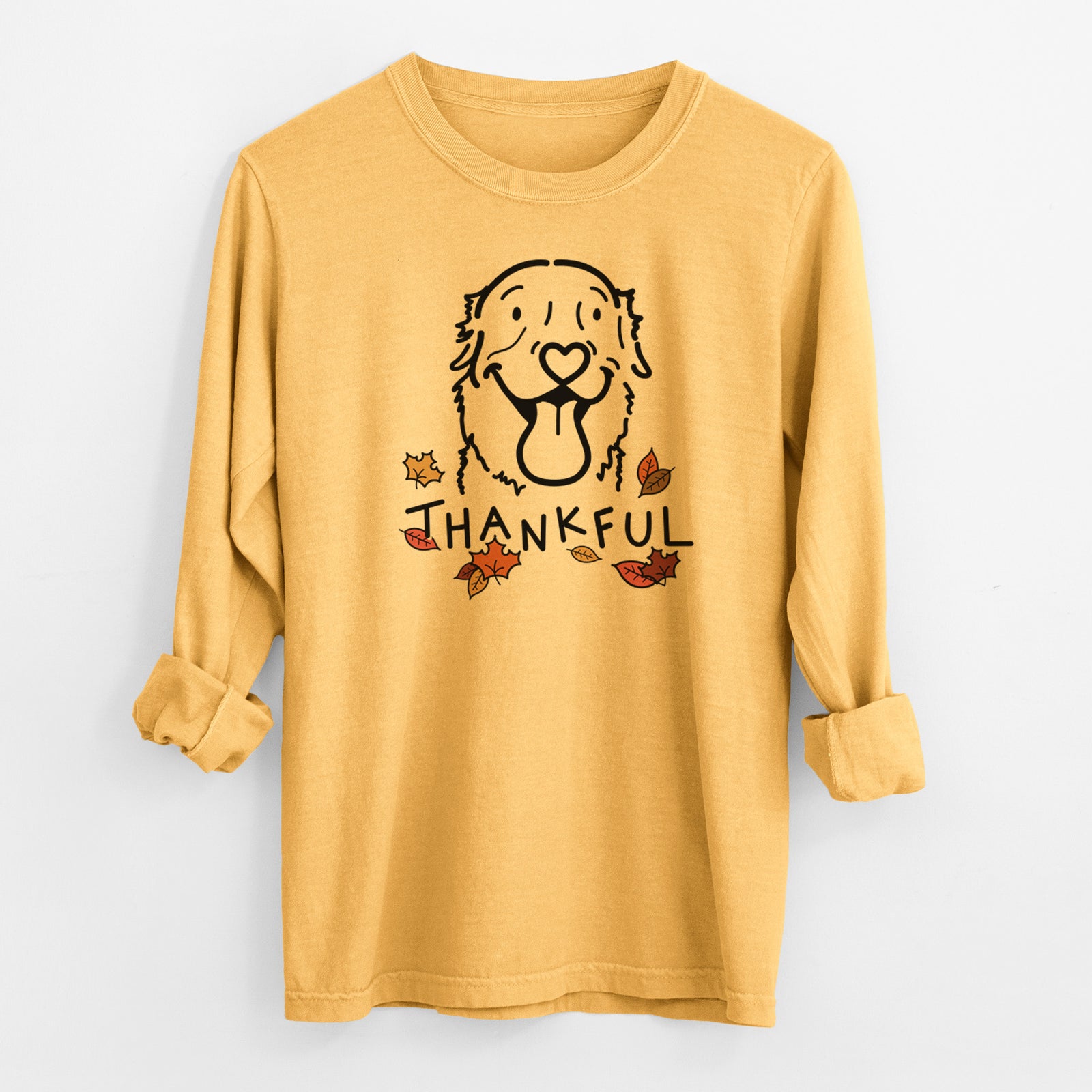 Thankful Golden Retriever - Maple - Men's Heavyweight 100% Cotton Long Sleeve