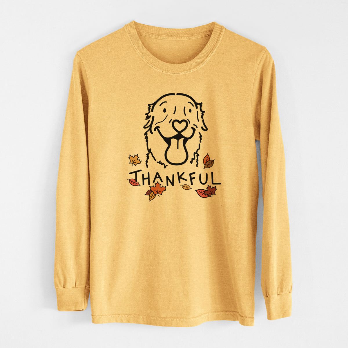 Thankful Golden Retriever - Maple - Men&#39;s Heavyweight 100% Cotton Long Sleeve