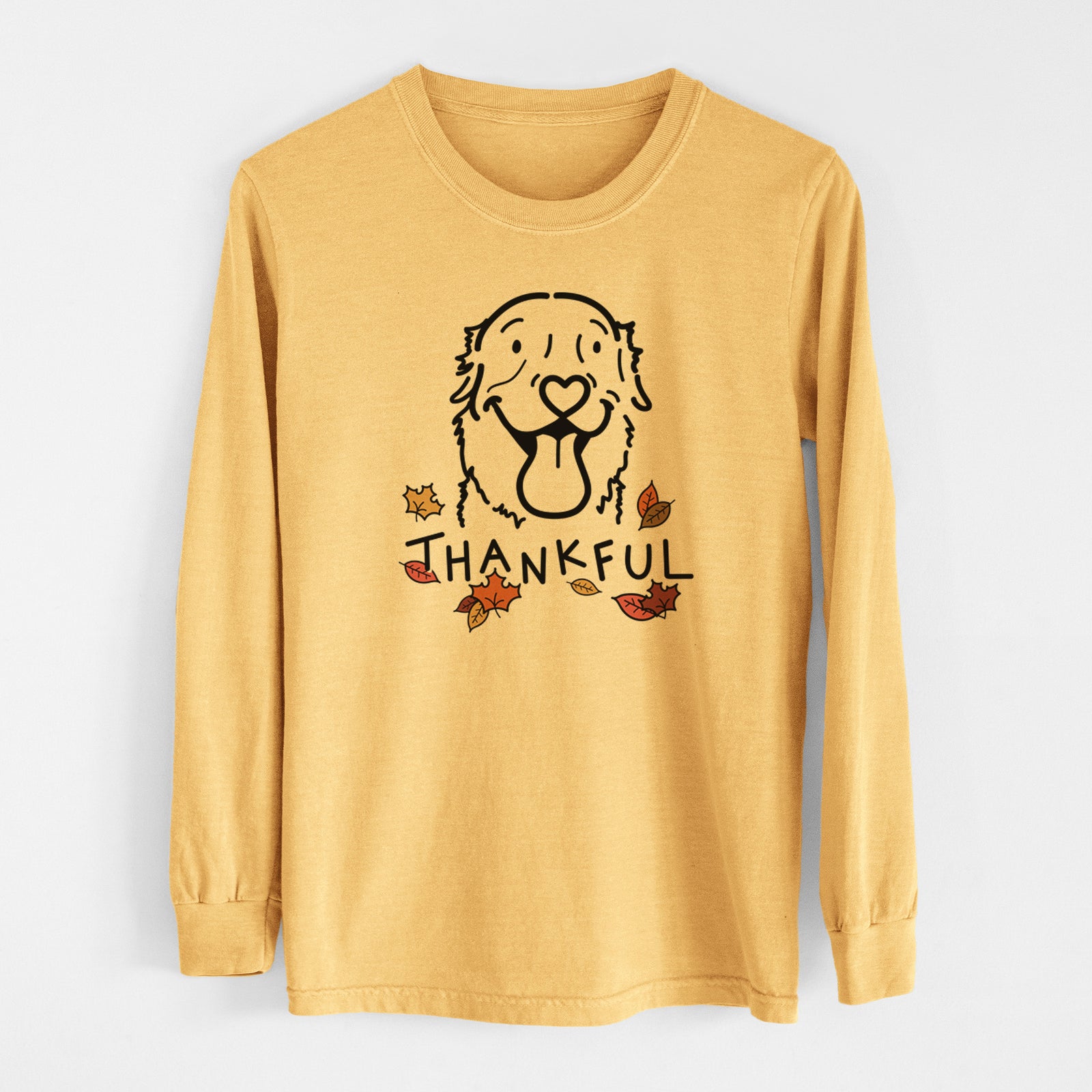 Thankful Golden Retriever - Maple - Men's Heavyweight 100% Cotton Long Sleeve