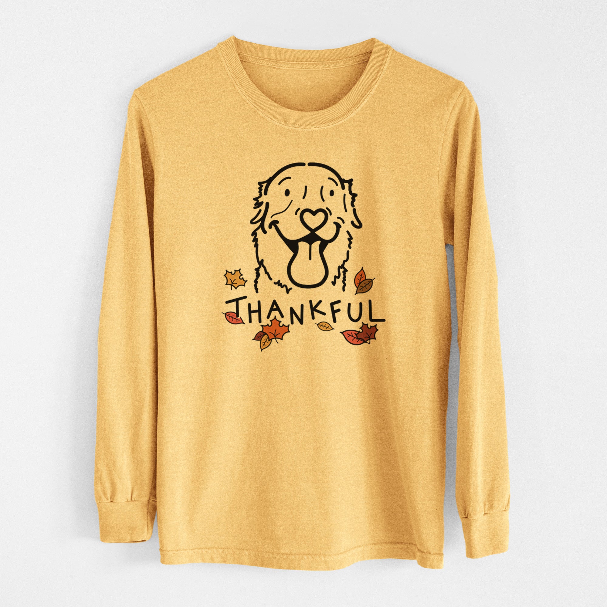 Thankful Golden Retriever - Maple - Men's Heavyweight 100% Cotton Long Sleeve