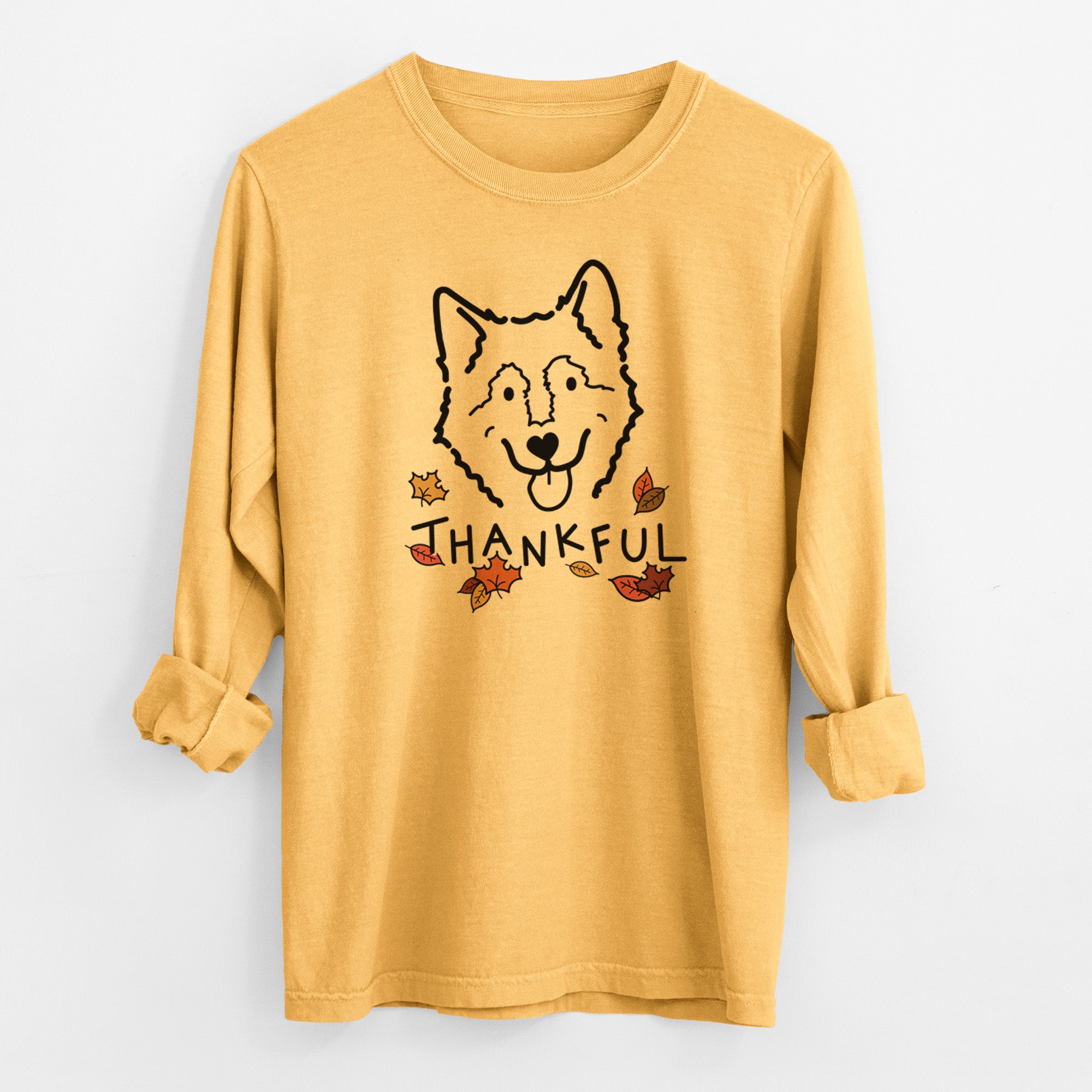 Thankful Alaskan Malamute - Max - Men's Heavyweight 100% Cotton Long Sleeve