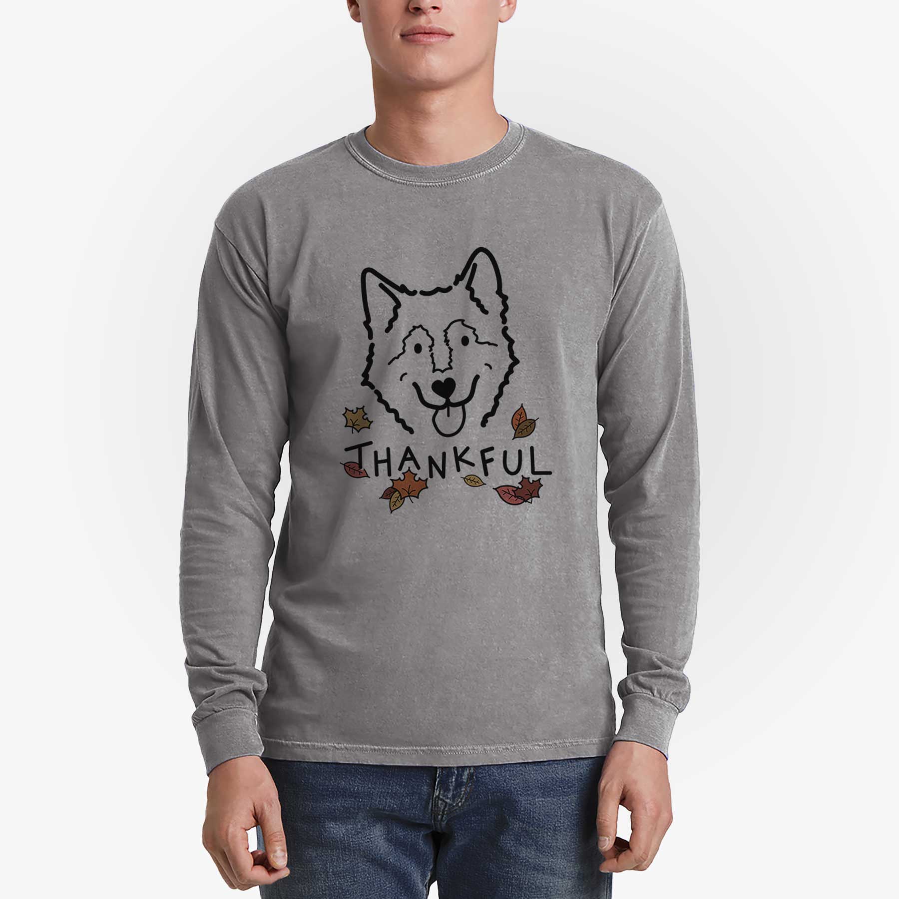 Thankful Alaskan Malamute - Max - Men's Heavyweight 100% Cotton Long Sleeve