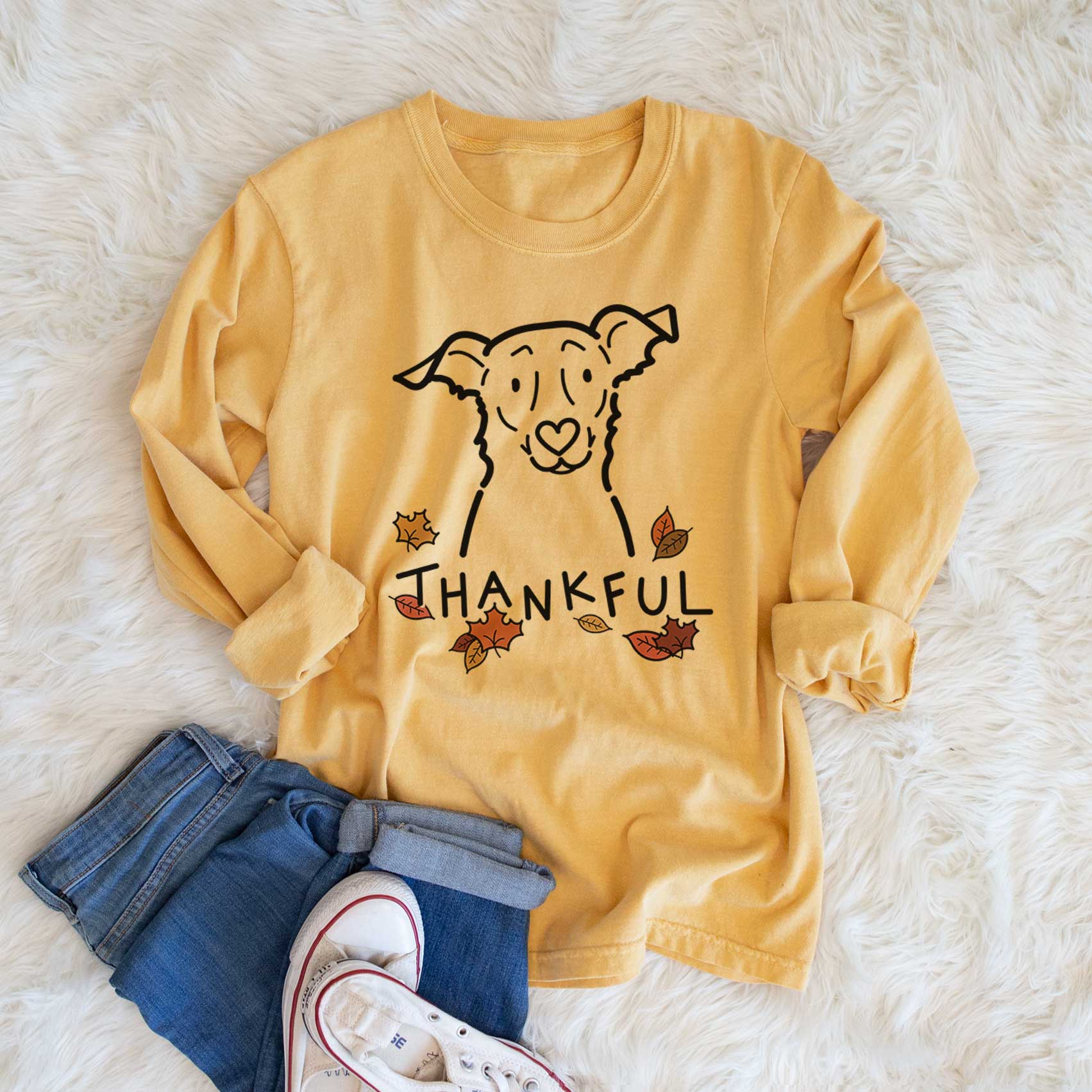 Thankful Border Collie Mix - Millie - Men's Heavyweight 100% Cotton Long Sleeve