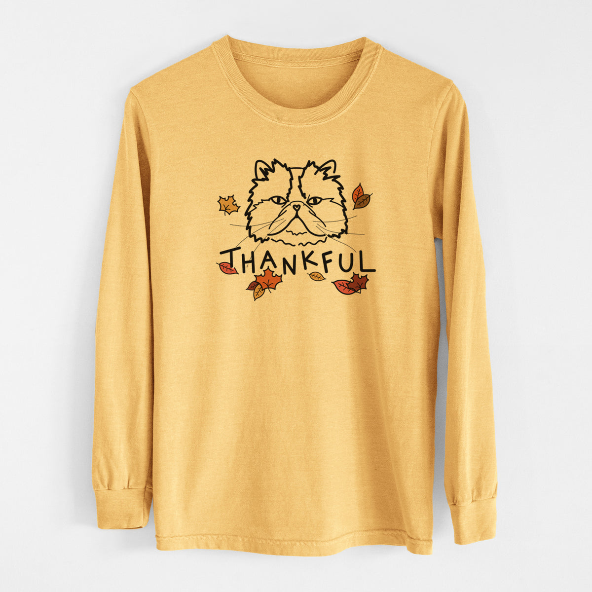 Thankful Persian Cat - Mila - Men&#39;s Heavyweight 100% Cotton Long Sleeve