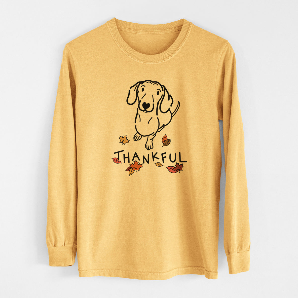 Thankful Dachshund - Moxie - Men&#39;s Heavyweight 100% Cotton Long Sleeve