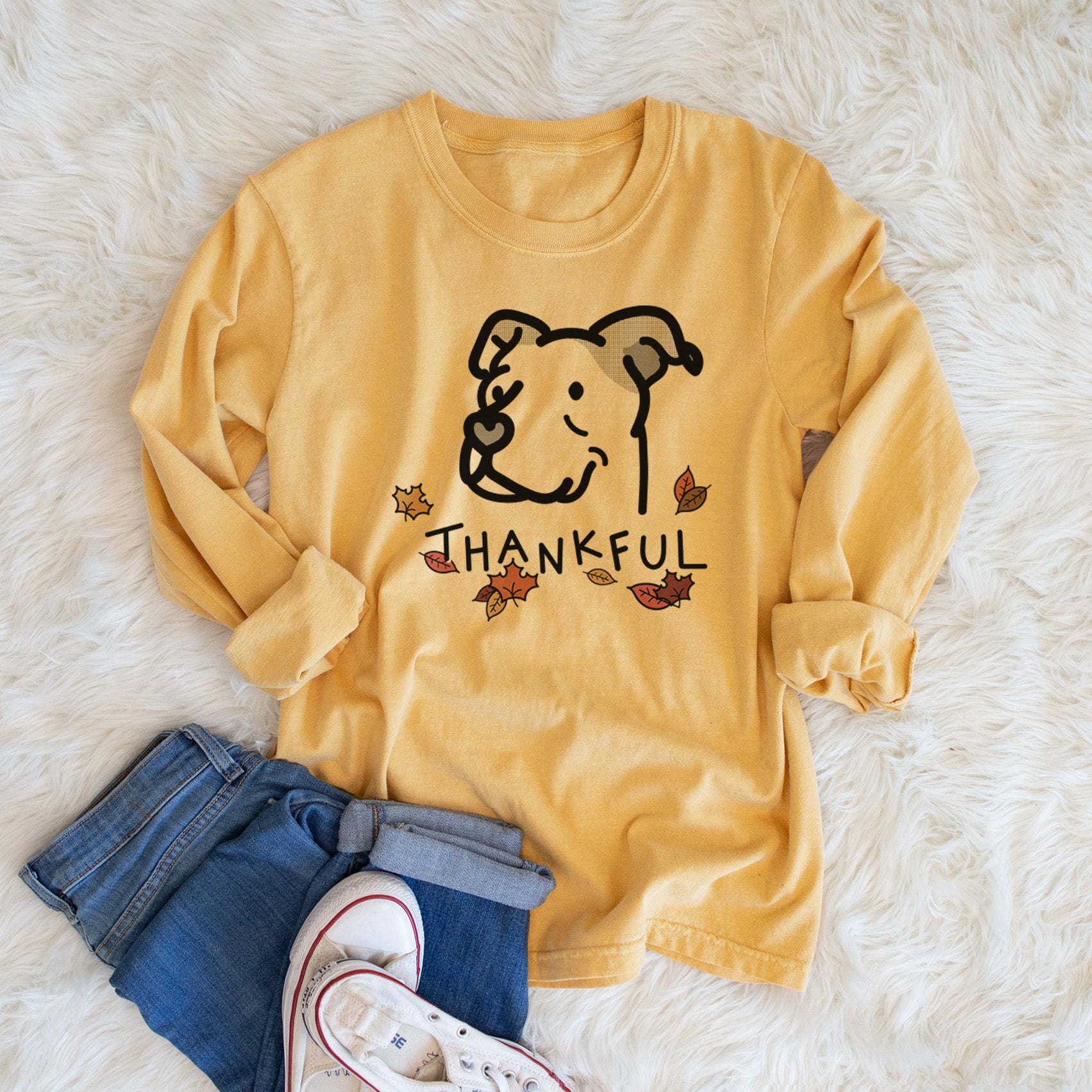 Thankful Pitbull Mix - Mr. Sir - Men's Heavyweight 100% Cotton Long Sleeve