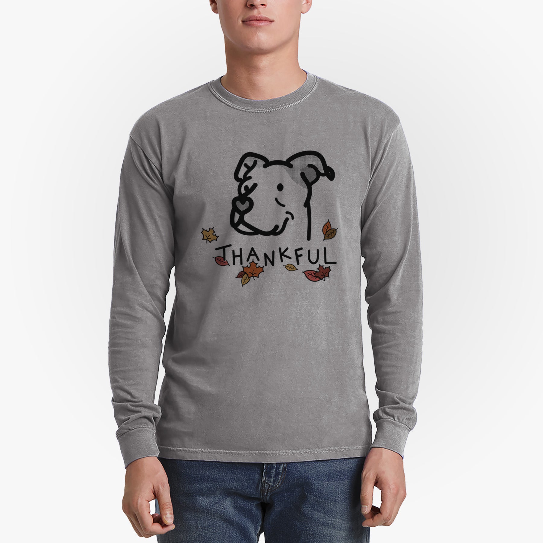 Thankful Pitbull Mix - Mr. Sir - Men's Heavyweight 100% Cotton Long Sleeve