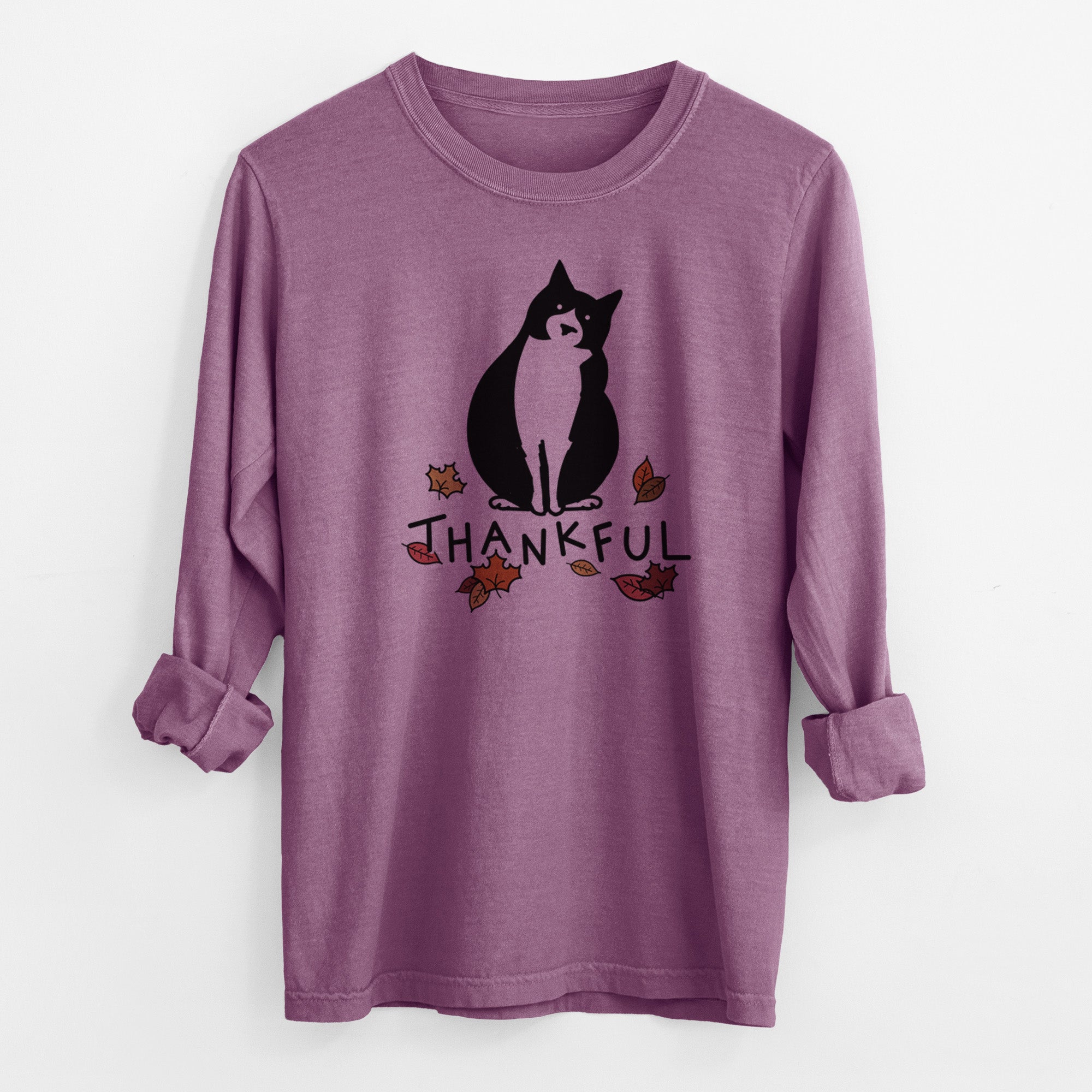 Thankful Tuxedo Cat - Oliver - Men's Heavyweight 100% Cotton Long Sleeve