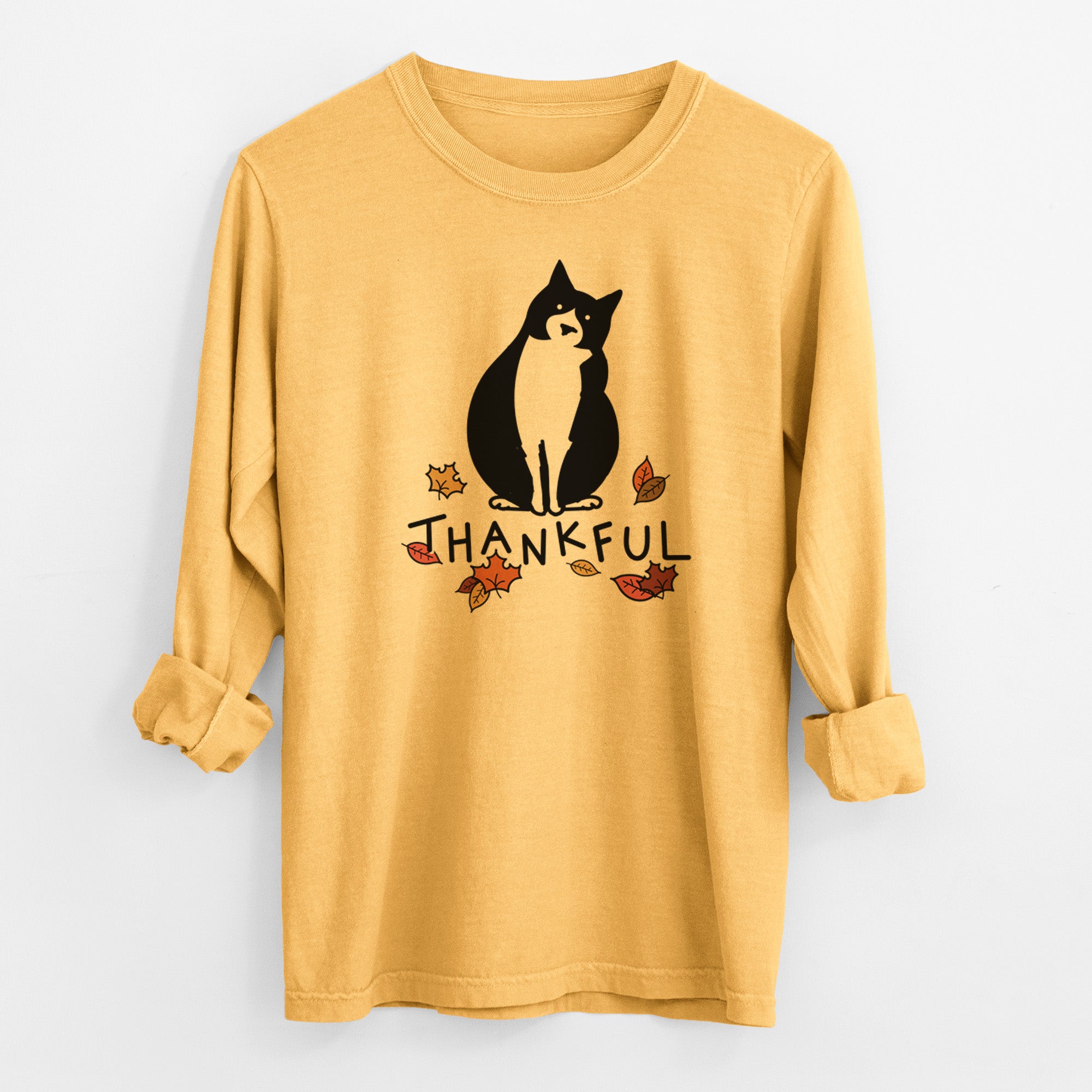 Thankful Tuxedo Cat - Oliver - Men's Heavyweight 100% Cotton Long Sleeve