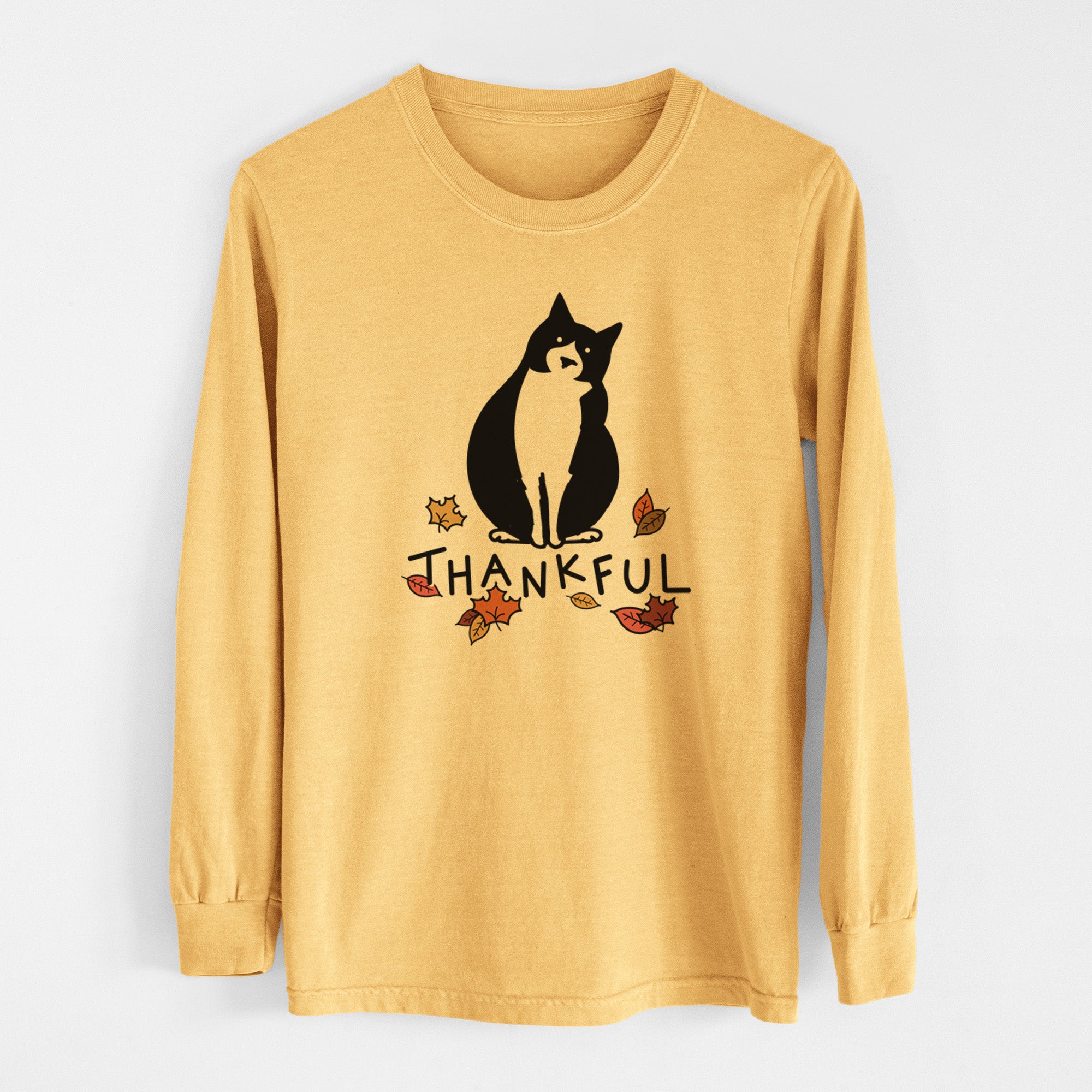 Thankful Tuxedo Cat - Oliver - Men's Heavyweight 100% Cotton Long Sleeve