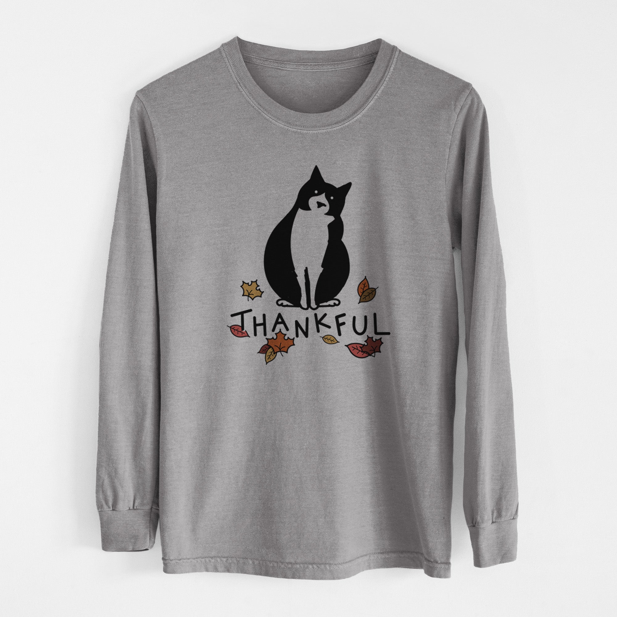 Thankful Tuxedo Cat - Oliver - Men's Heavyweight 100% Cotton Long Sleeve