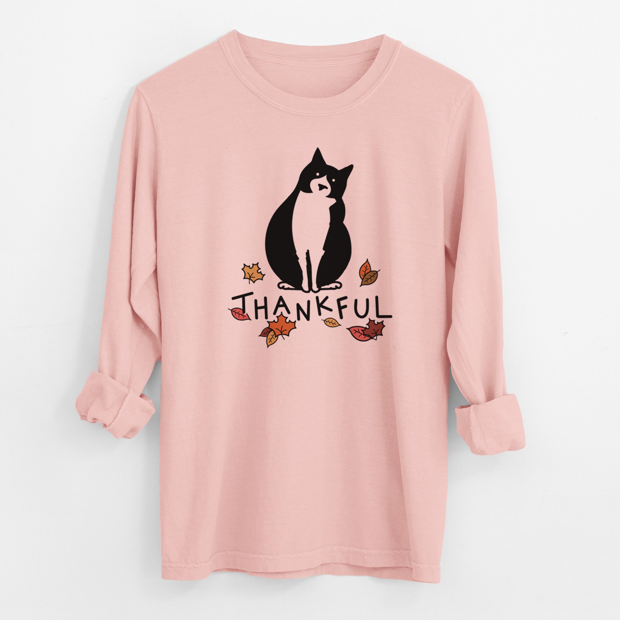 Thankful Tuxedo Cat - Oliver - Men's Heavyweight 100% Cotton Long Sleeve