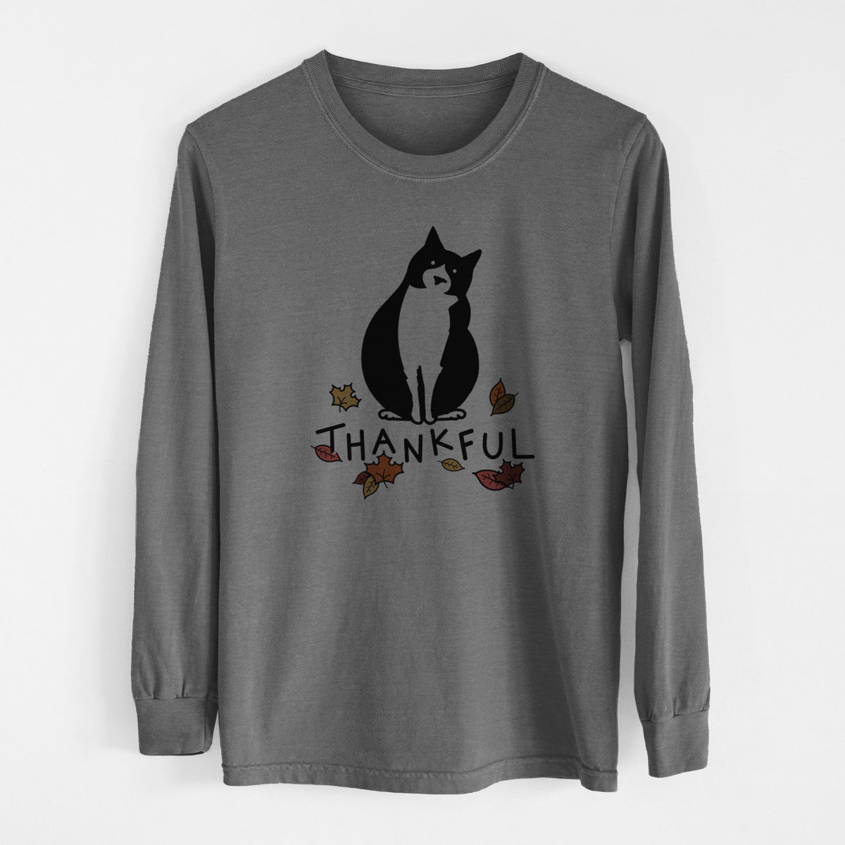 Thankful Tuxedo Cat - Oliver - Men's Heavyweight 100% Cotton Long Sleeve