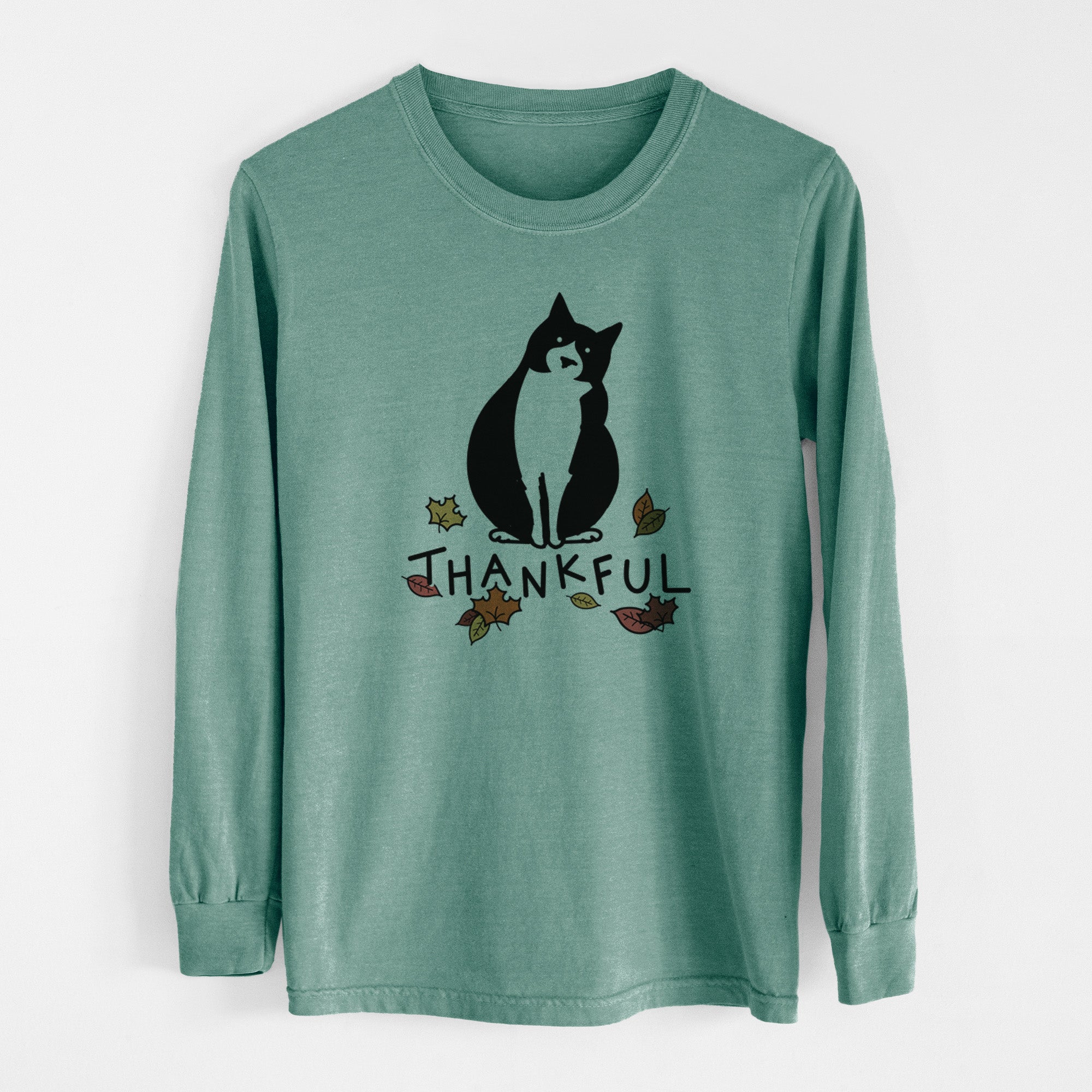 Thankful Tuxedo Cat - Oliver - Men's Heavyweight 100% Cotton Long Sleeve