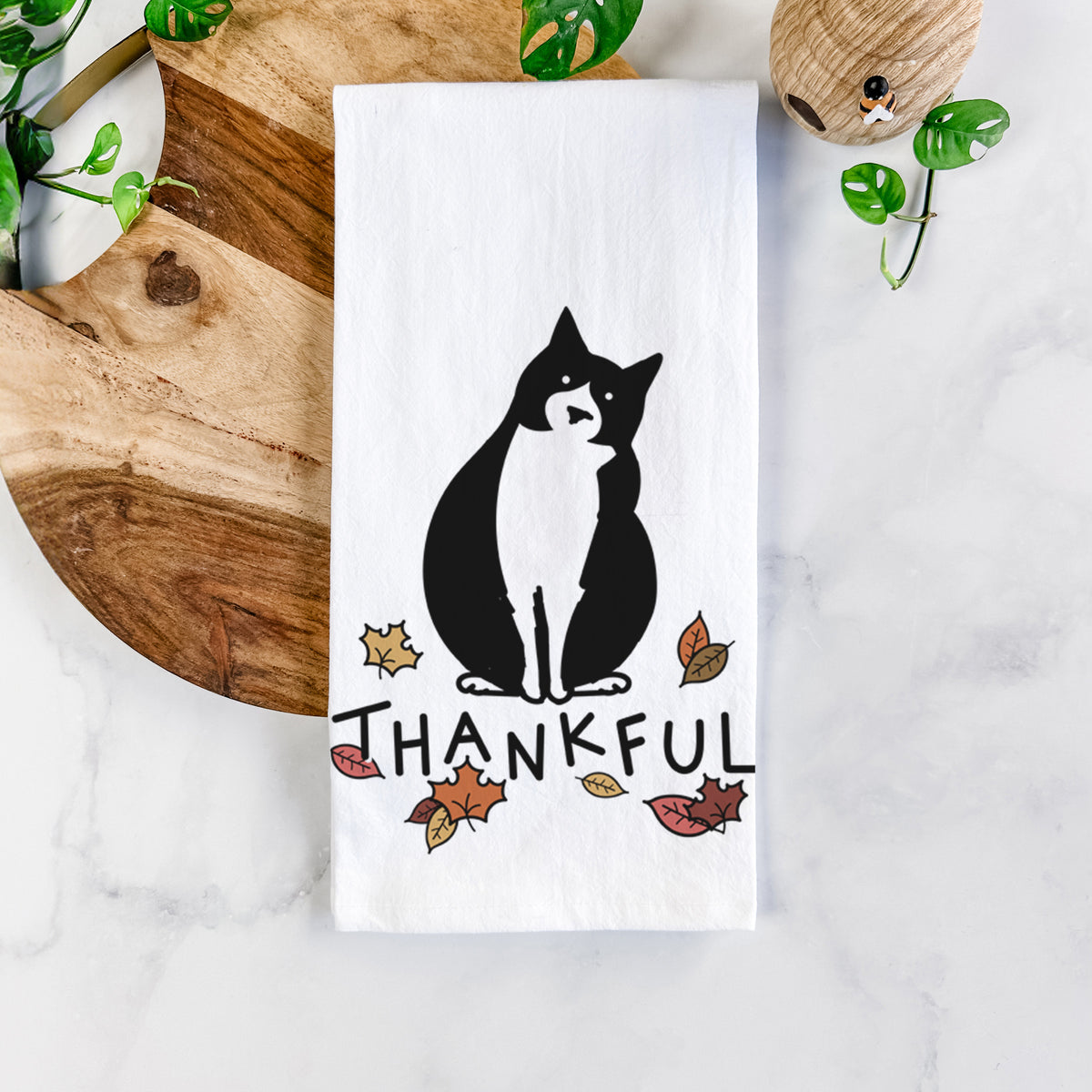Thankful Tuxedo Cat - Oliver - Tea Towel