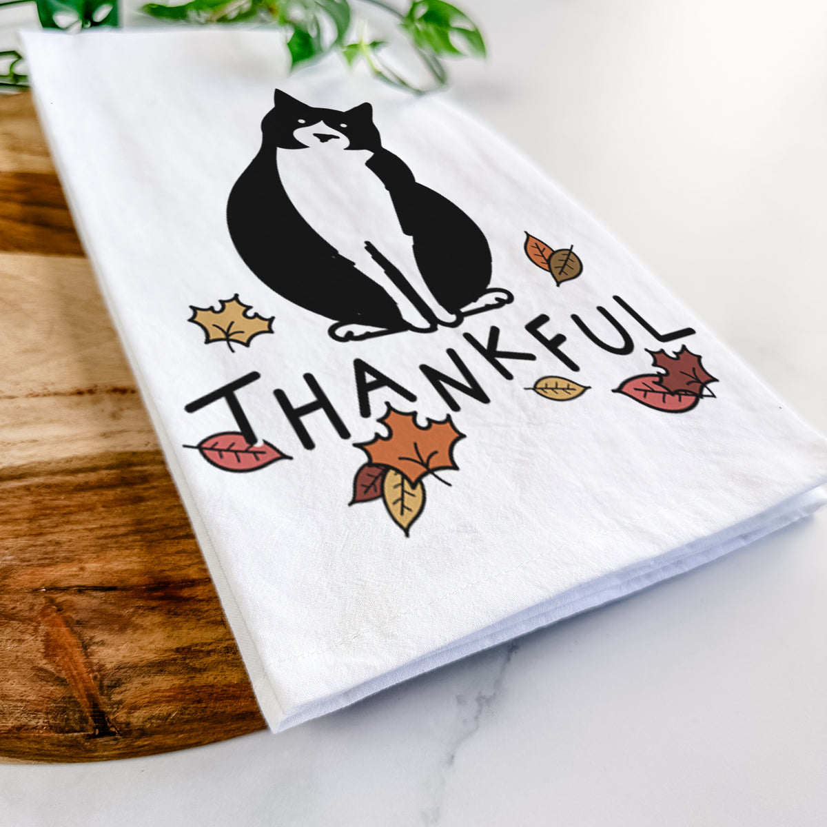 Thankful Tuxedo Cat - Oliver - Tea Towel