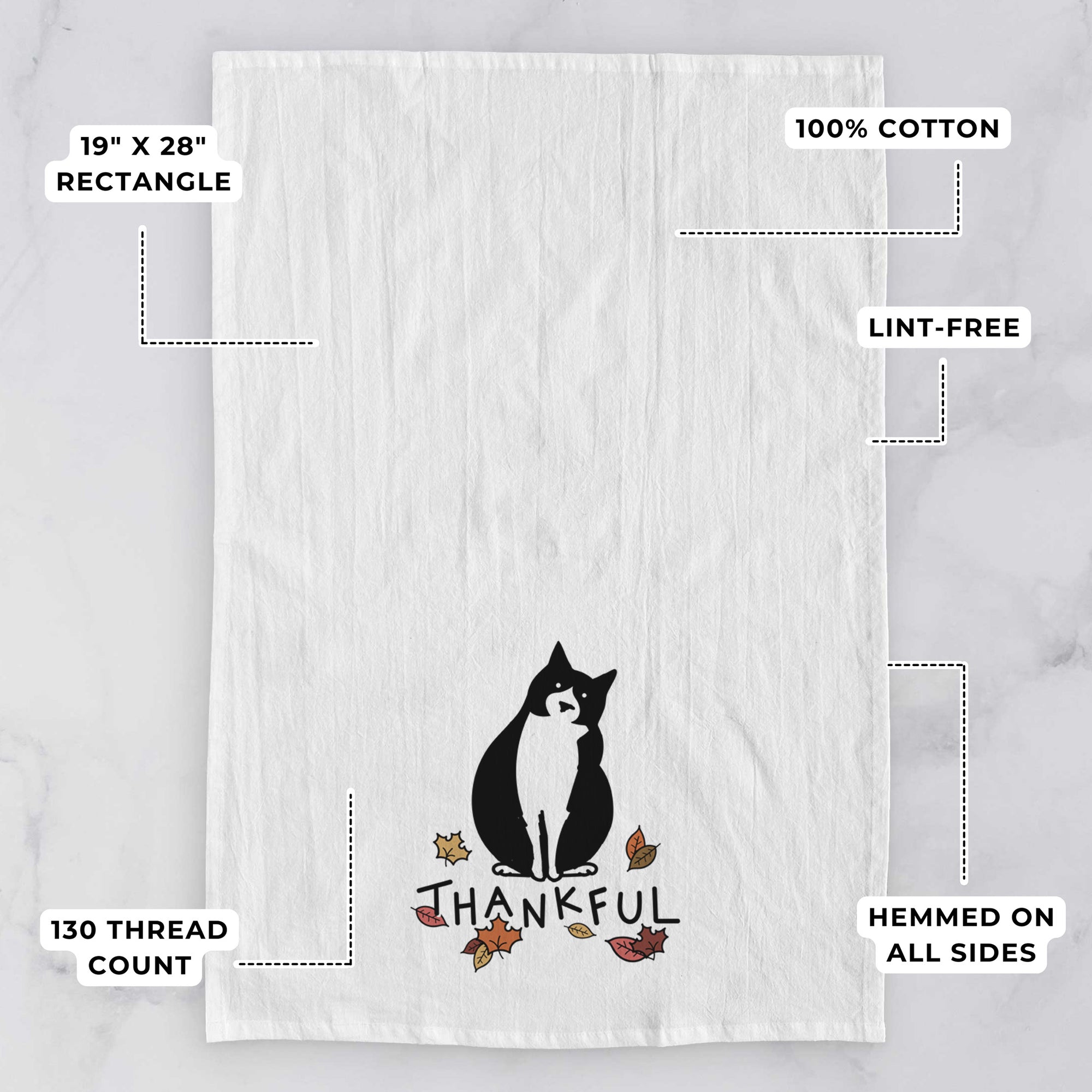 Thankful Tuxedo Cat - Oliver - Tea Towel