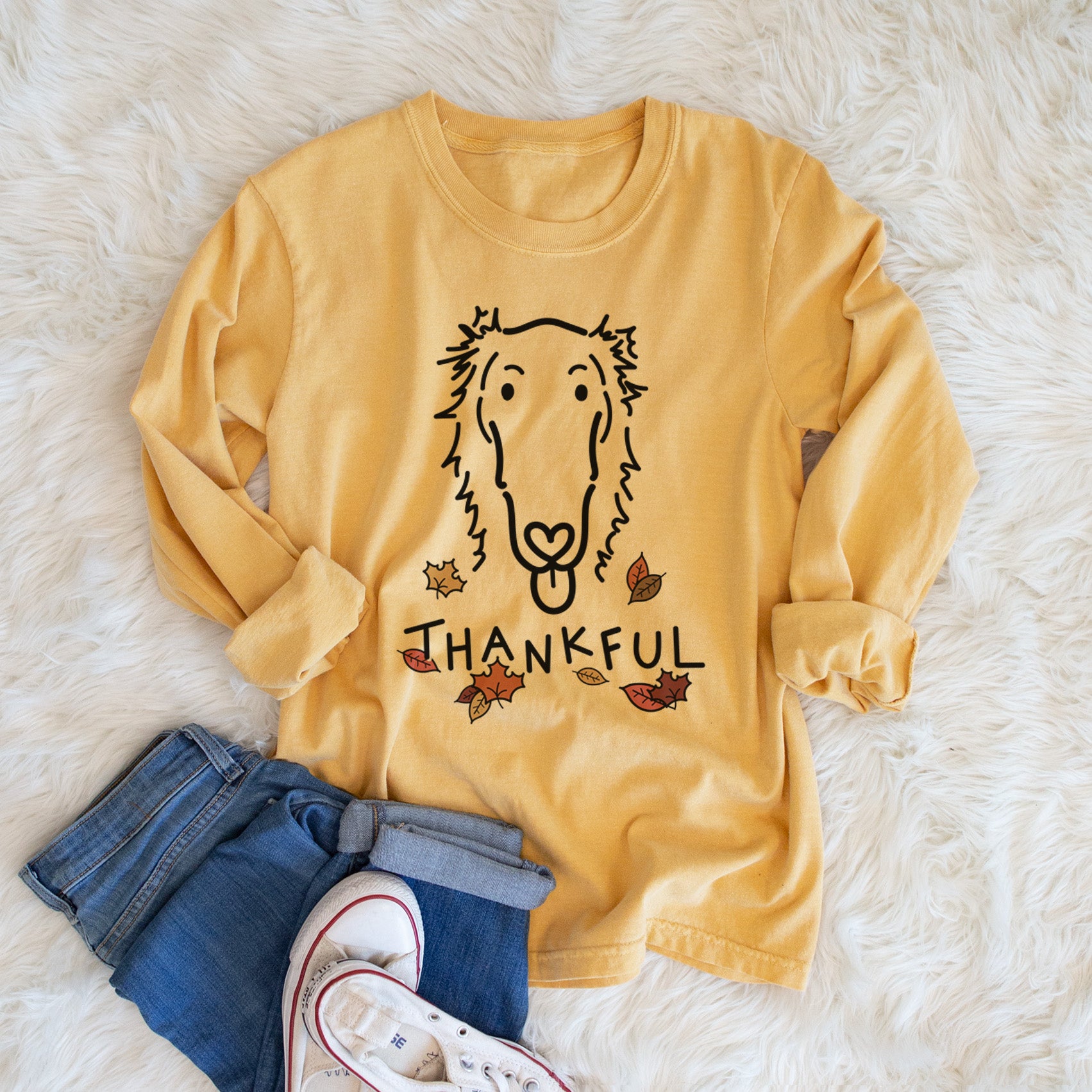 Thankful Borzoi - Opal - Men's Heavyweight 100% Cotton Long Sleeve