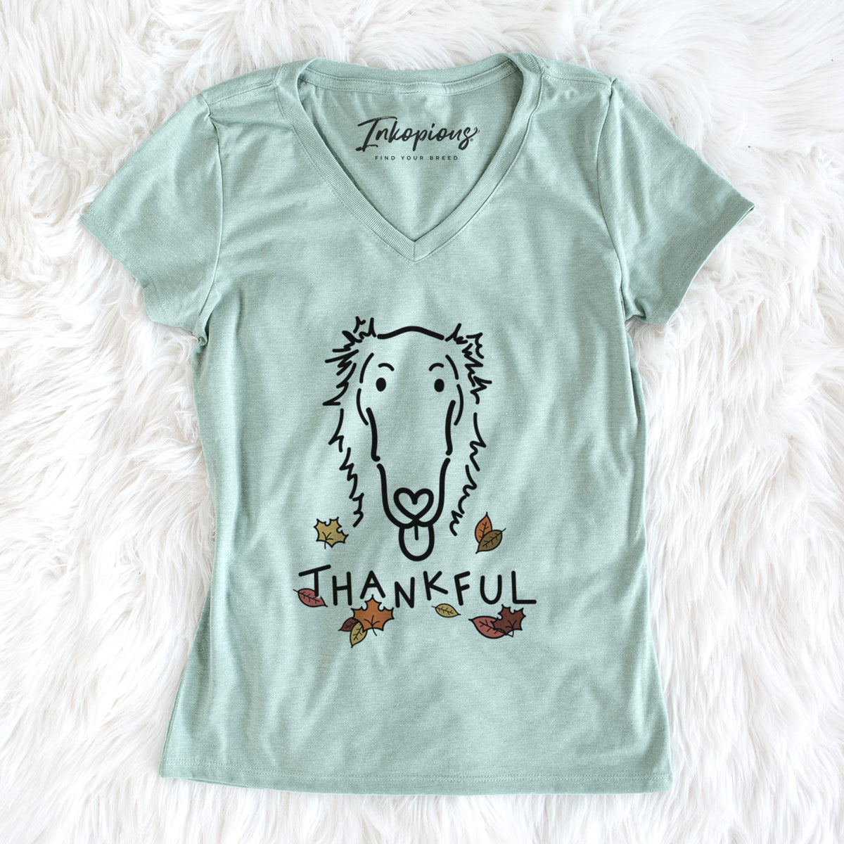 Thankful Borzoi - Opal - Women&#39;s Perfect V-neck Shirt