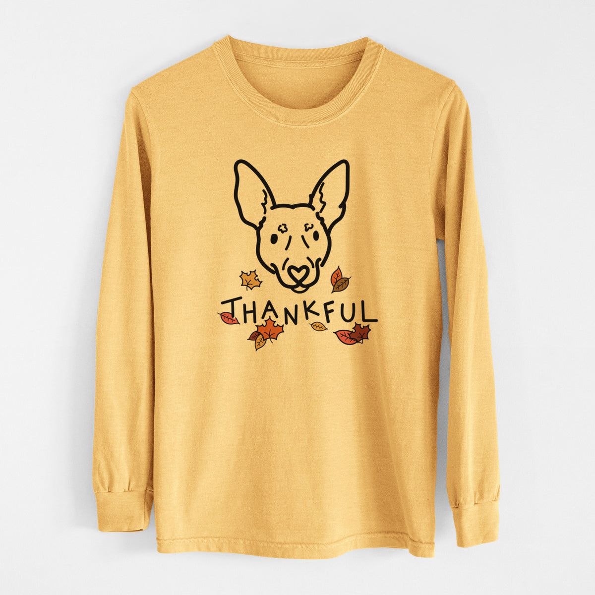 Thankful Rat Terrier - Penny - Men&#39;s Heavyweight 100% Cotton Long Sleeve