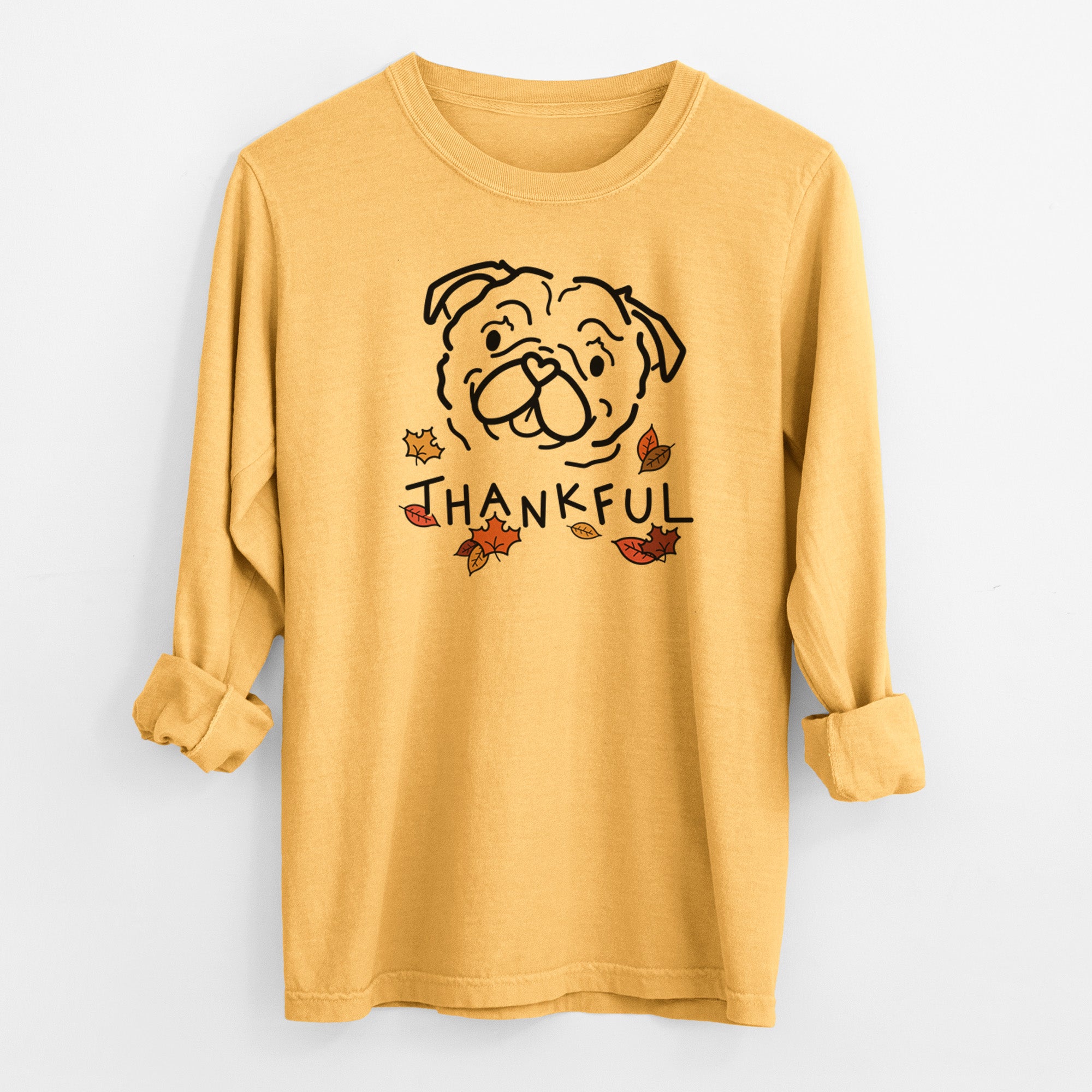 Thankful Pug - Pip - Men's Heavyweight 100% Cotton Long Sleeve