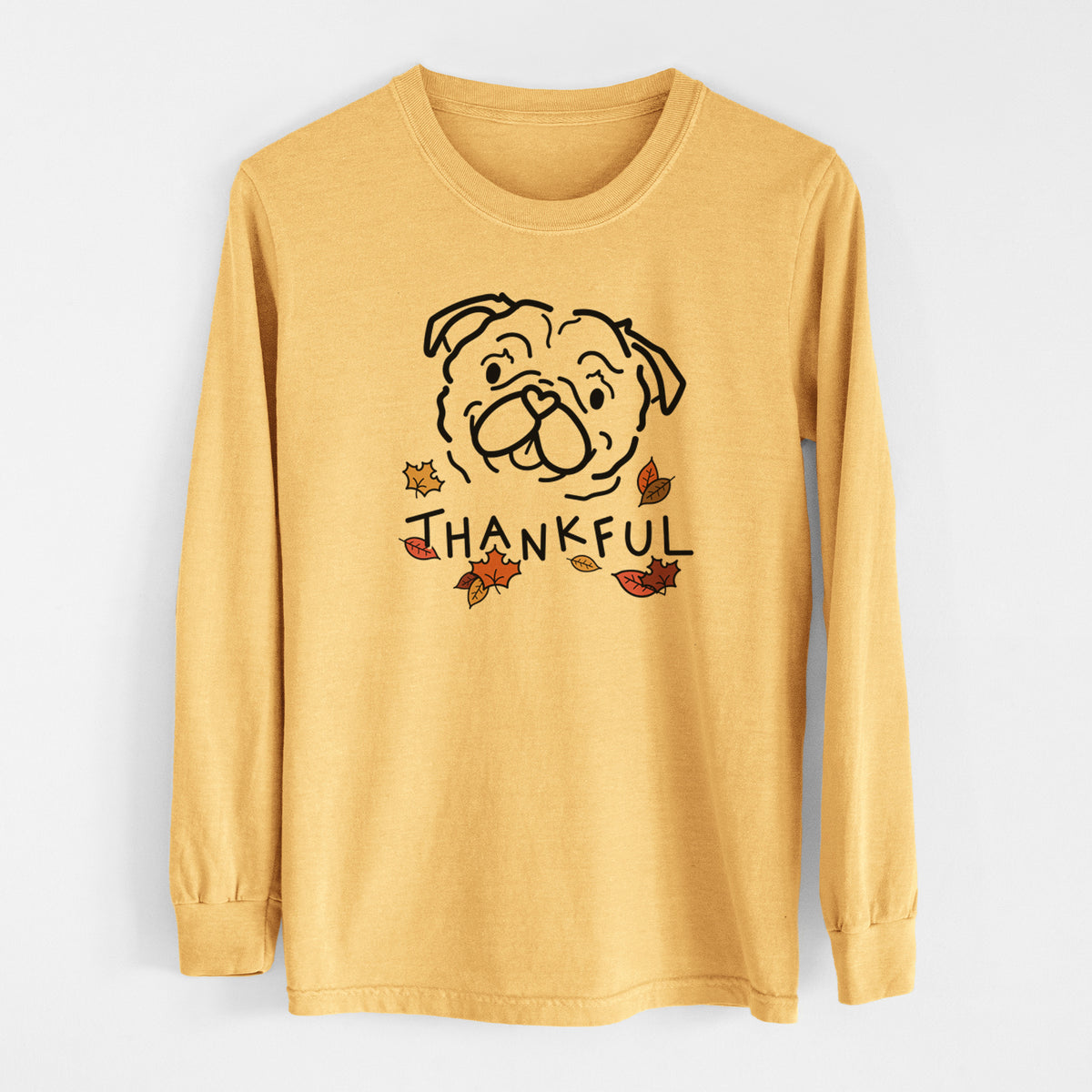 Thankful Pug - Pip - Men&#39;s Heavyweight 100% Cotton Long Sleeve