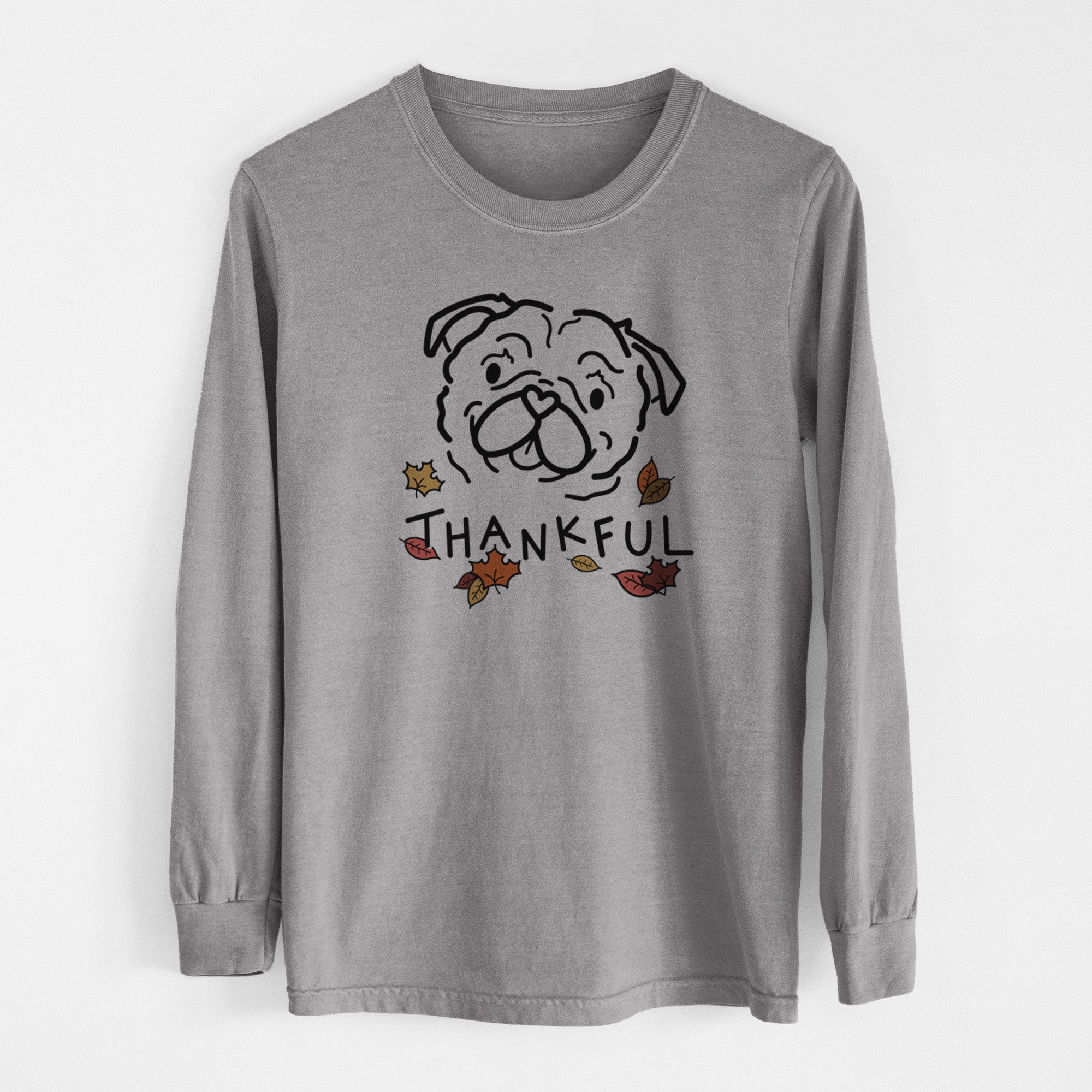 Thankful Pug - Pip - Men's Heavyweight 100% Cotton Long Sleeve